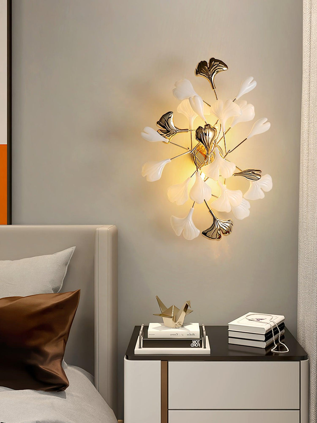 Wall Lamp Gingko Ceramic Petal Shades Gold Art Nouveau-Neutral Decor