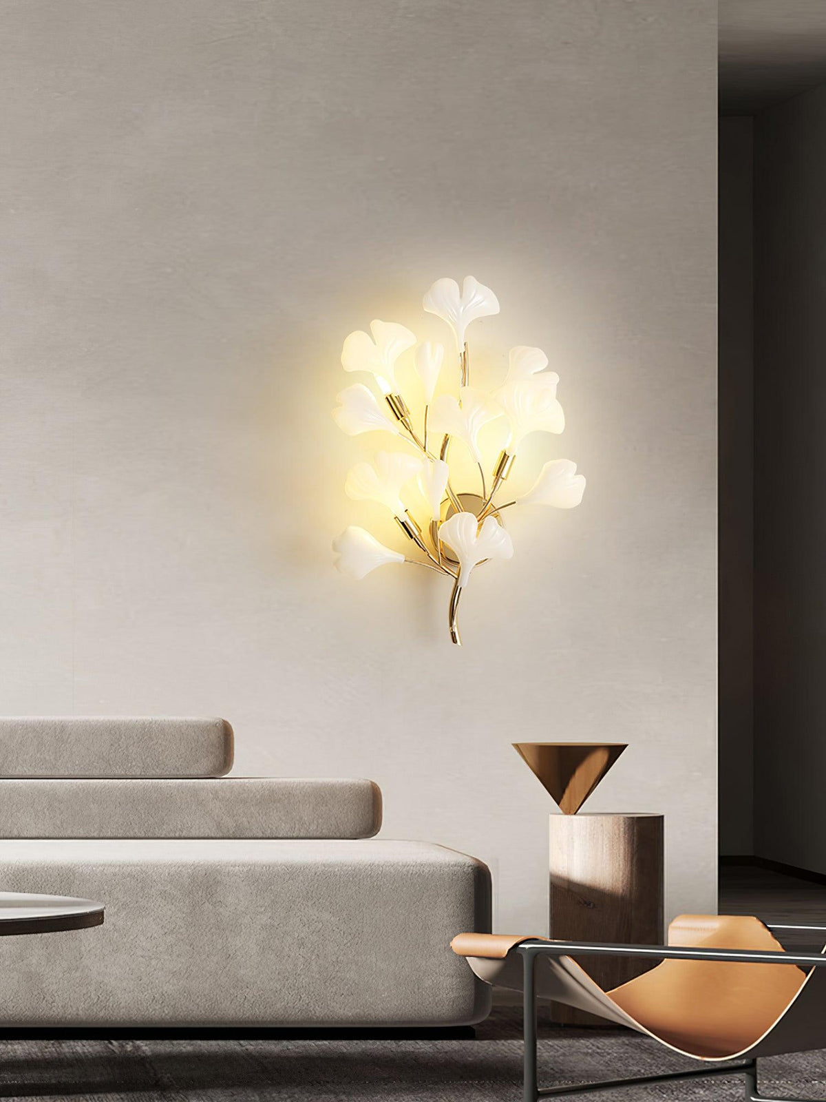 Wall Lamp Gingko Ceramic Petal Shades Gold Art Nouveau-Neutral Decor
