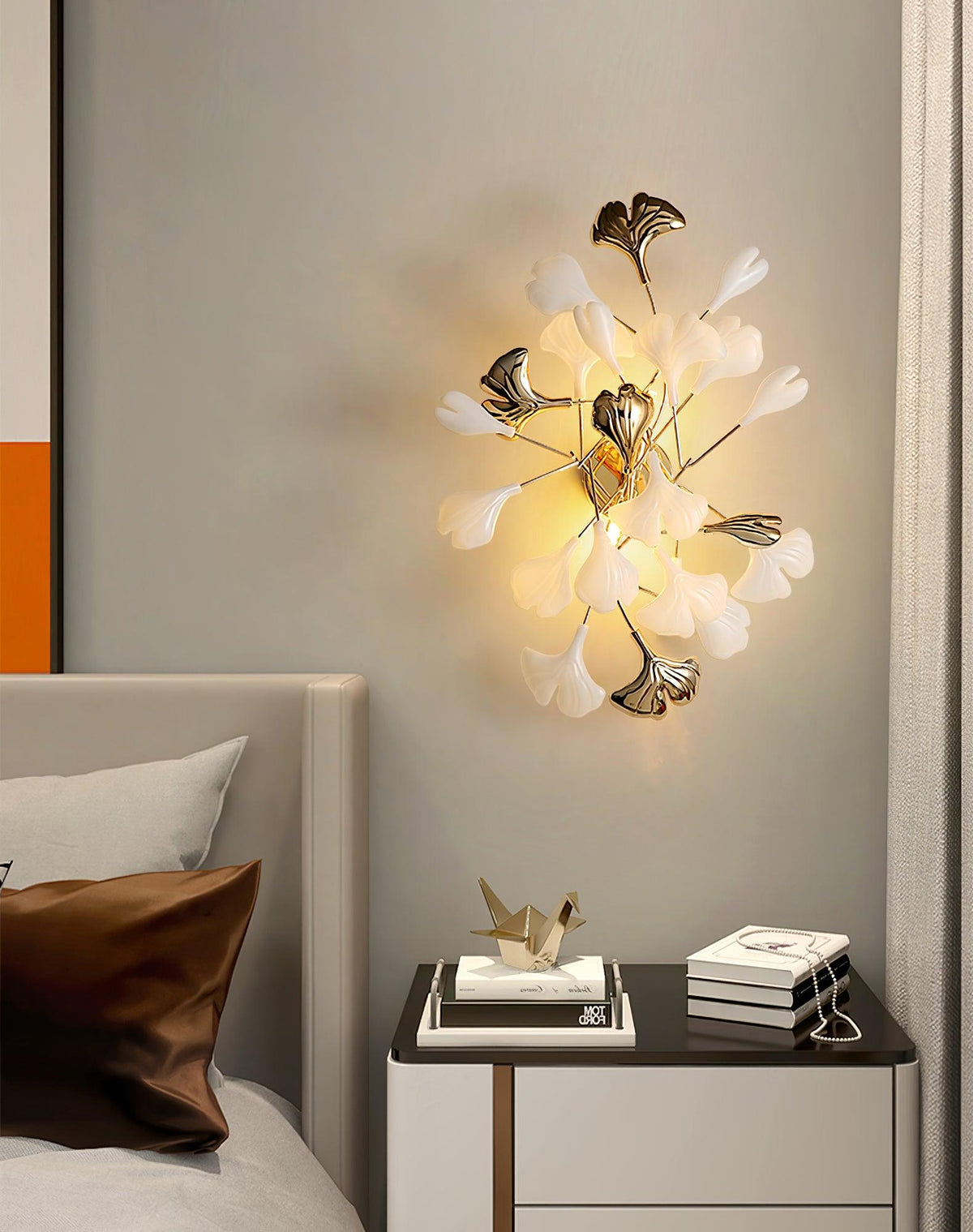 Wall Lamp Gingko Ceramic Petal Shades Gold Art Nouveau-Neutral Decor