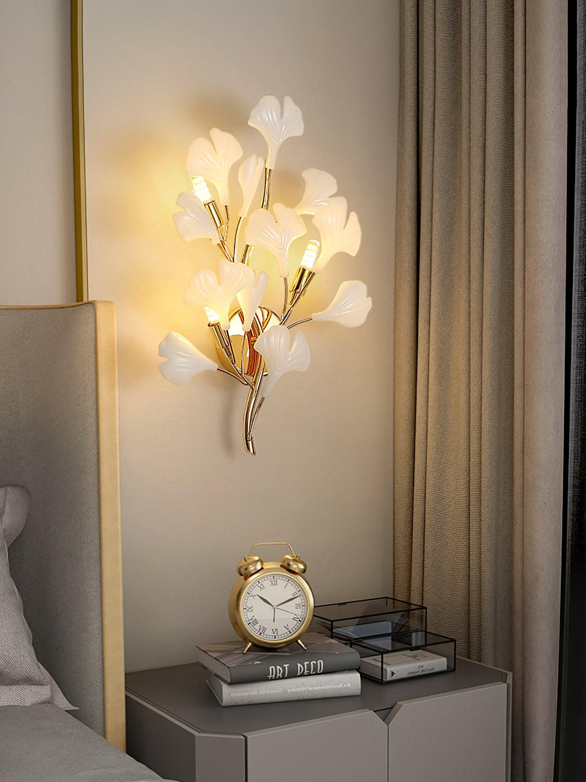 Wall Lamp Gingko Ceramic Petal Shades Gold Art Nouveau-Neutral Decor
