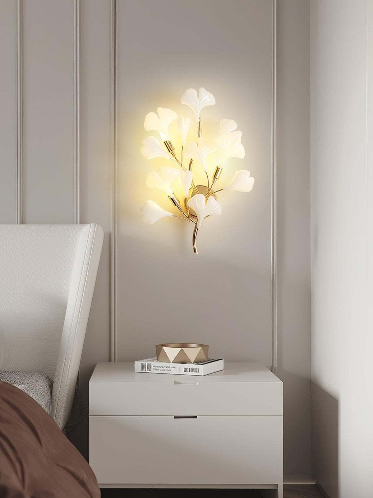 Wall Lamp Gingko Ceramic Petal Shades Gold Art Nouveau-Neutral Decor
