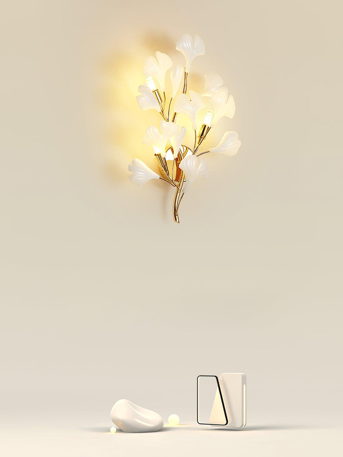 Wall Lamp Gingko Ceramic Petal Shades Gold Art Nouveau-Neutral Decor