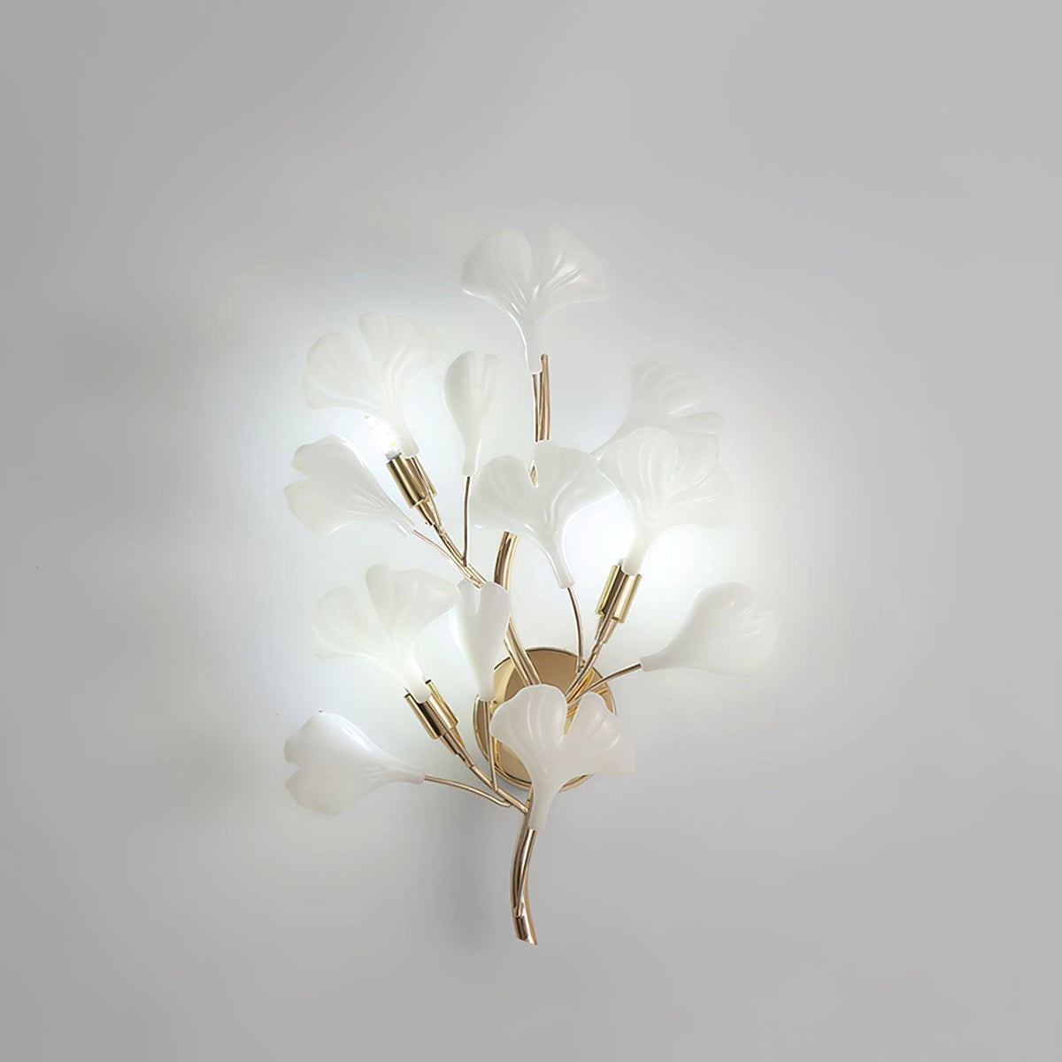 Wall Lamp Gingko Ceramic Petal Shades Gold Art Nouveau-Neutral Decor