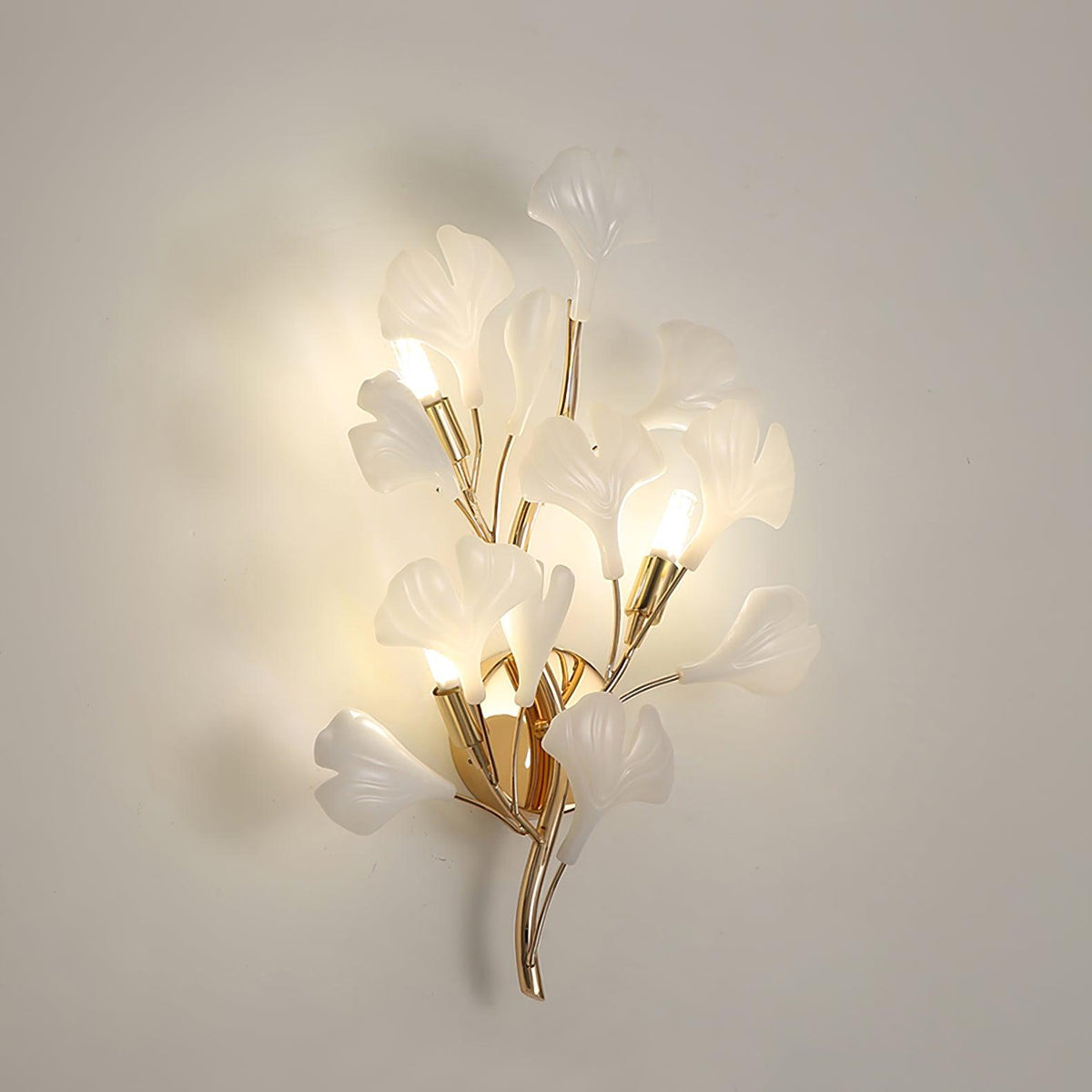 Wall Lamp Gingko Ceramic Petal Shades Gold Art Nouveau-Neutral Decor