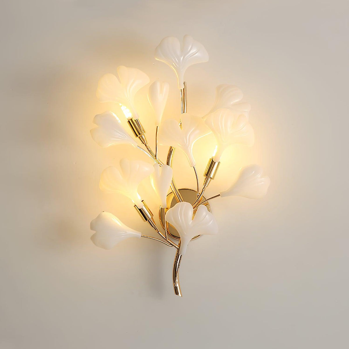 Wall Lamp Gingko Ceramic Petal Shades Gold Art Nouveau-Neutral Decor