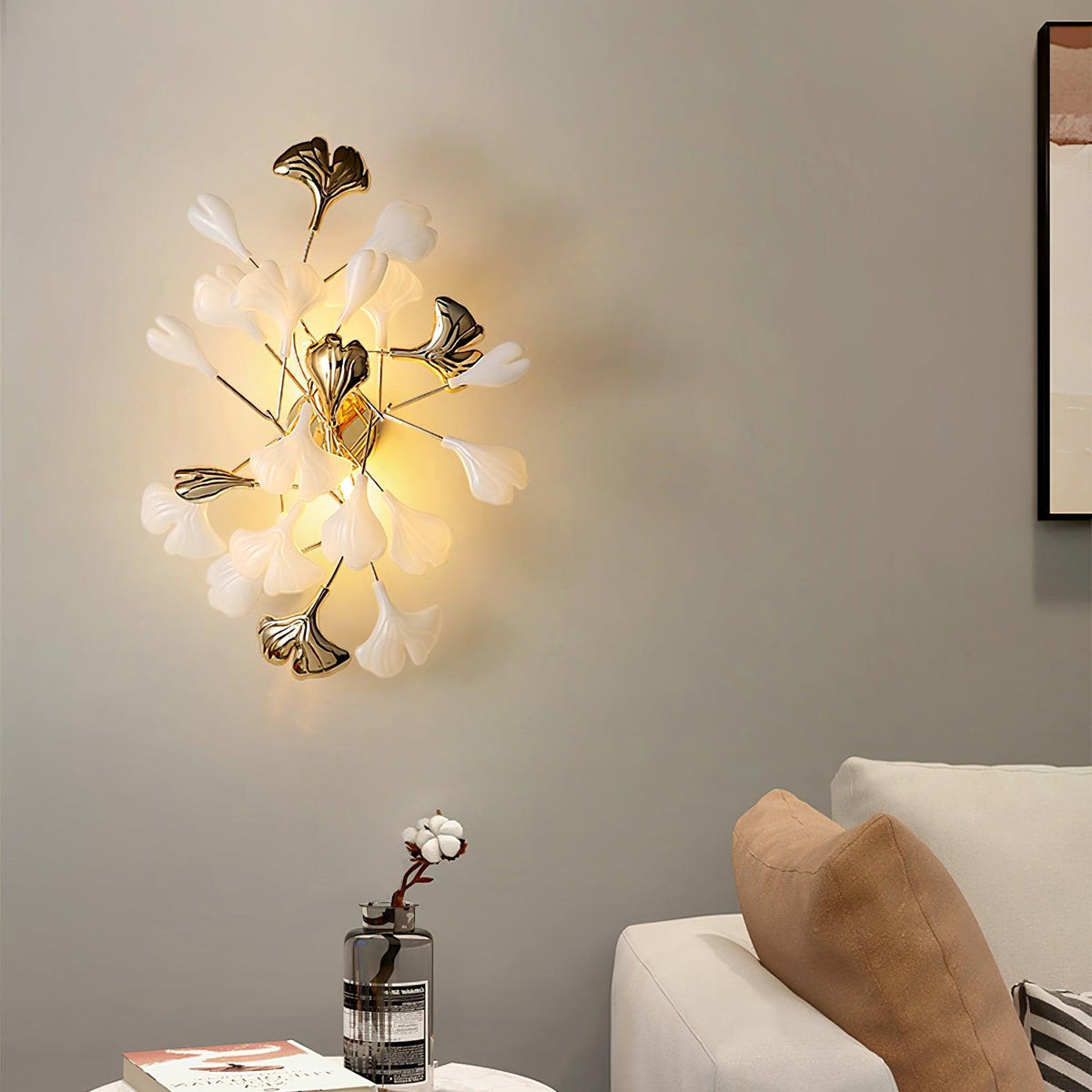 Wall Lamp Gingko Ceramic Petal Shades Gold Art Nouveau-Neutral Decor