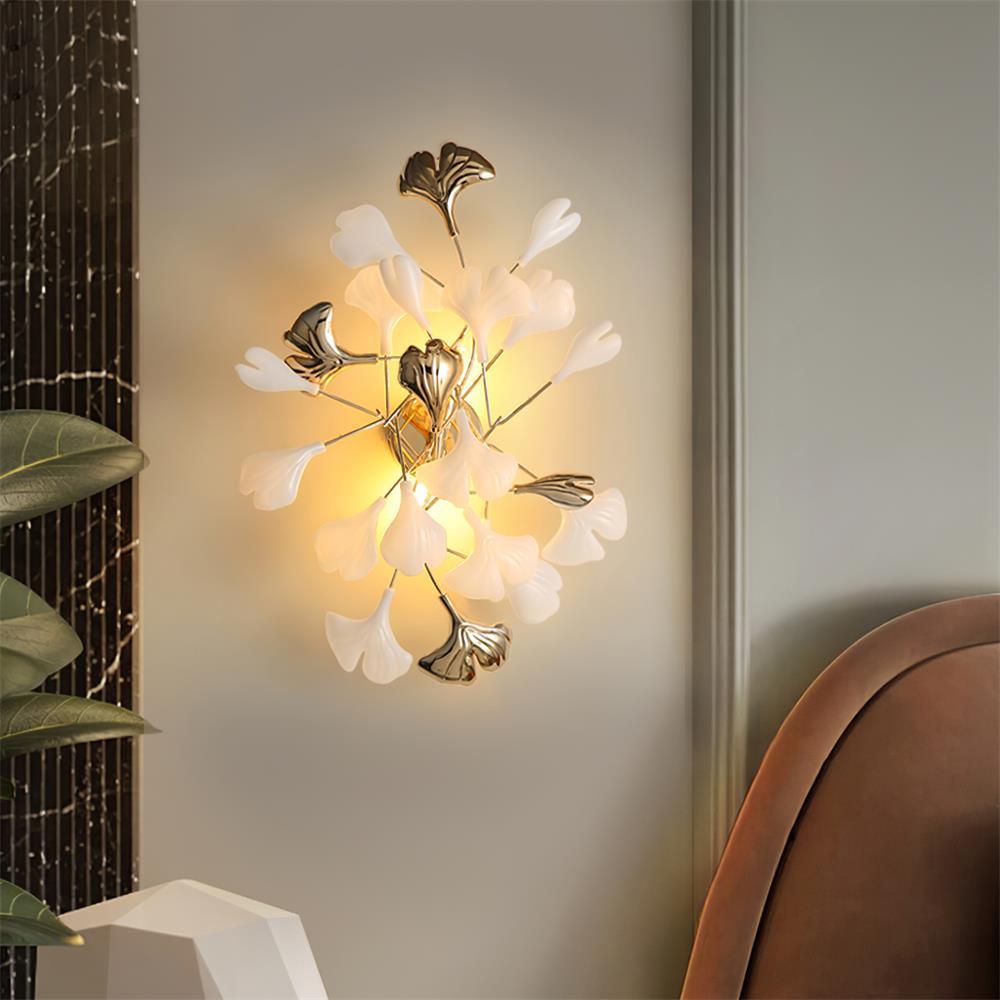 Wall Lamp Gingko Ceramic Petal Shades Gold Art Nouveau-Neutral Decor