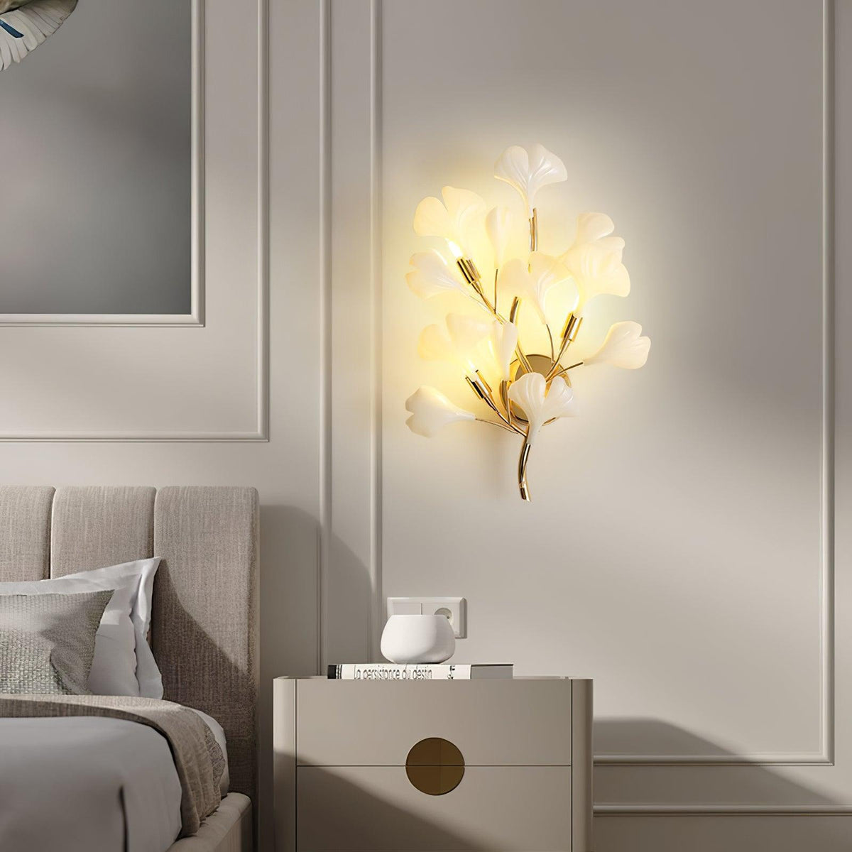 Wall Lamp Gingko Ceramic Petal Shades Gold Art Nouveau-Neutral Decor