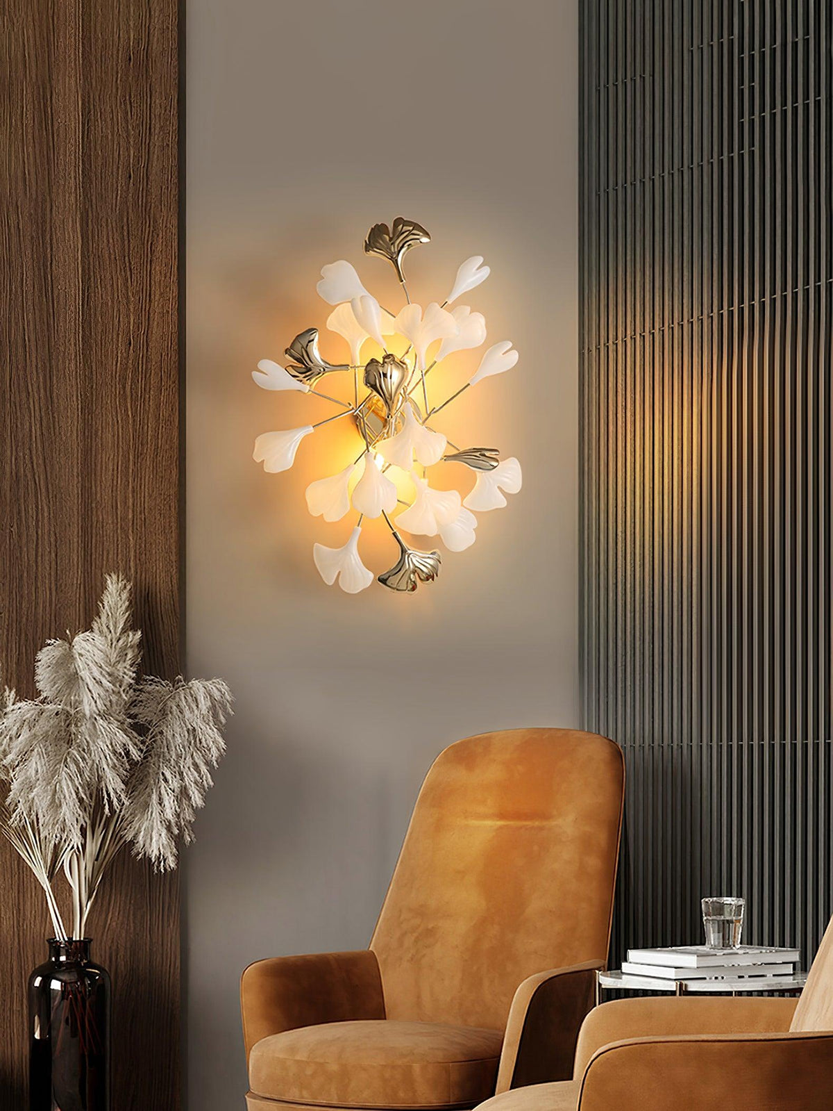 Wall Lamp Gingko Ceramic Petal Shades Gold Art Nouveau-Neutral Decor