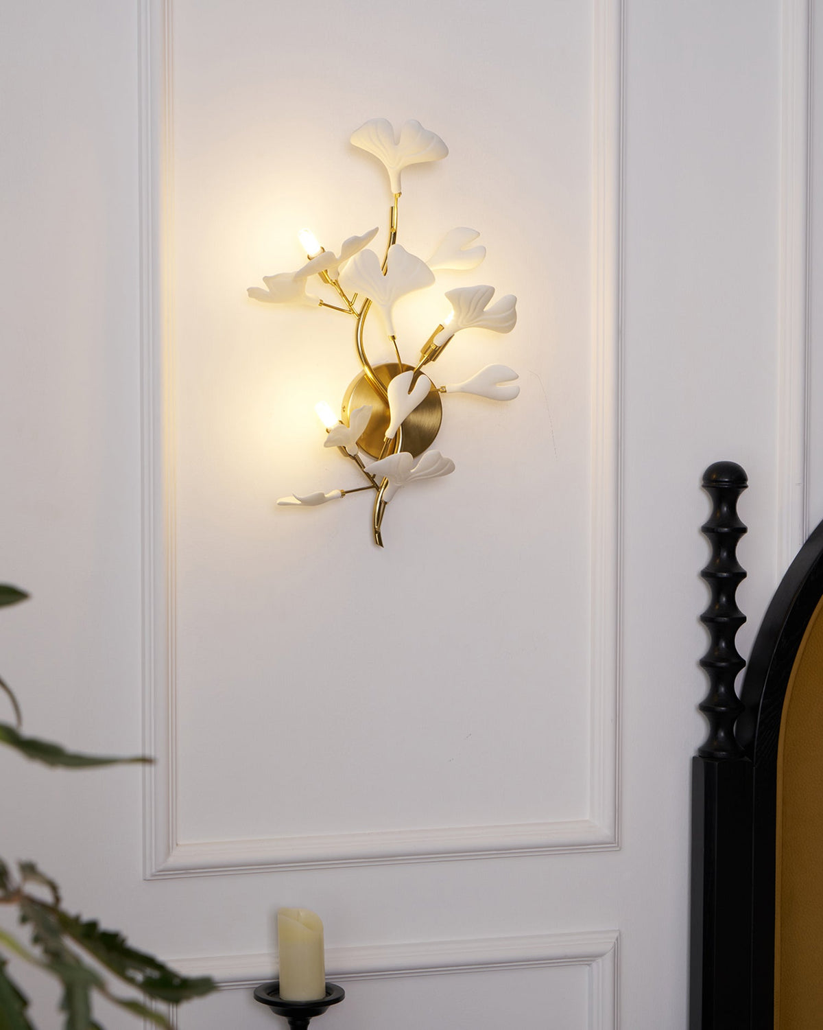 Wall Lamp Gingko Ceramic Petal Shades Gold Art Nouveau-Neutral Decor