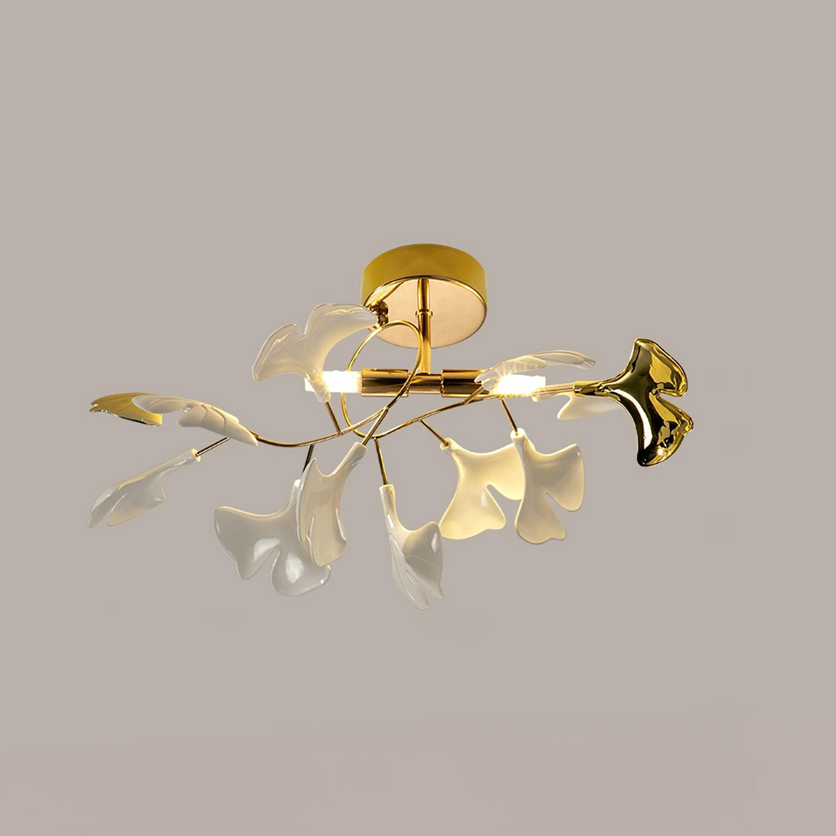 Vianona Plafonnier Feuilles de Gingko avec Branches en Laiton