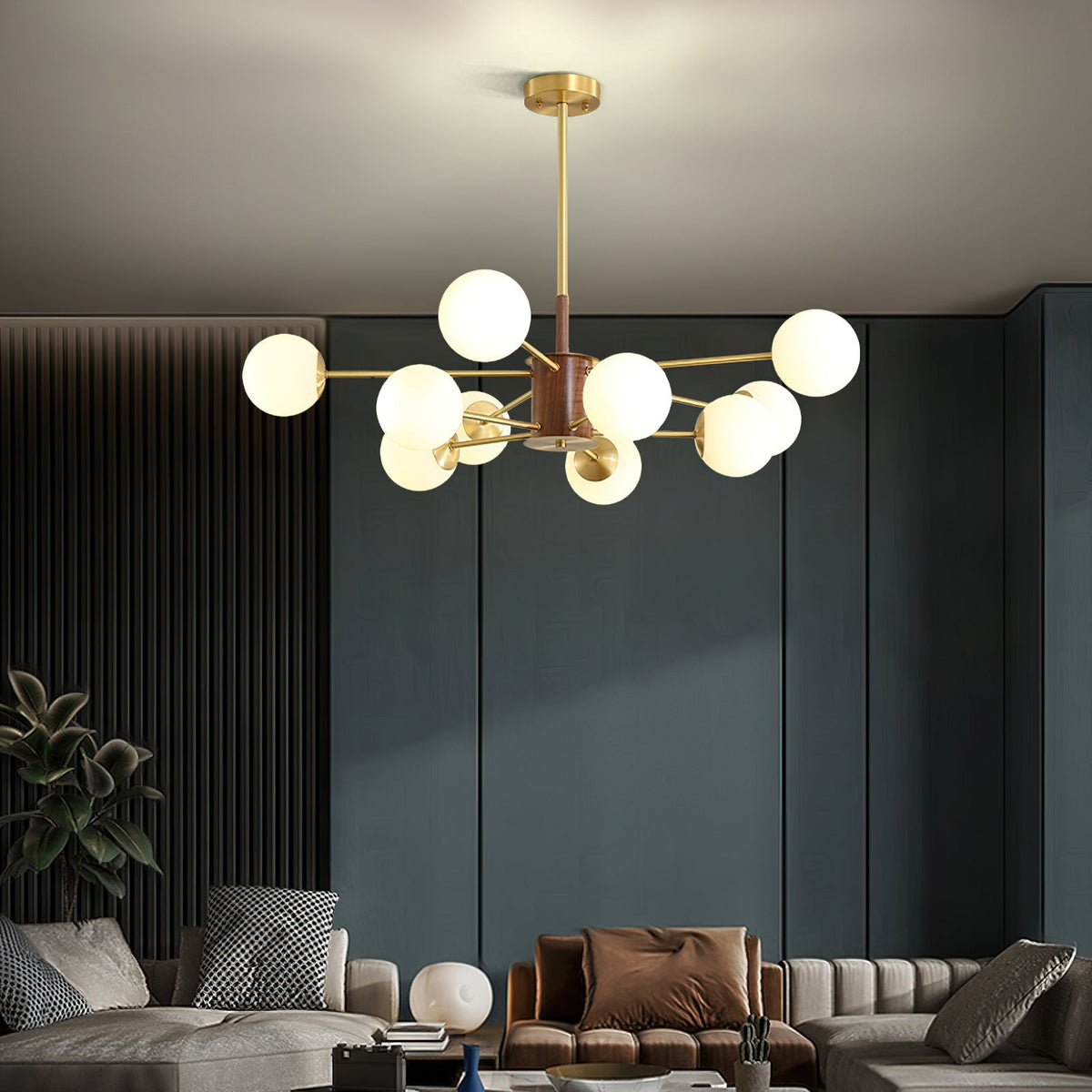 The 6-head version of the Gino Glass Chandelier shown against a white background.