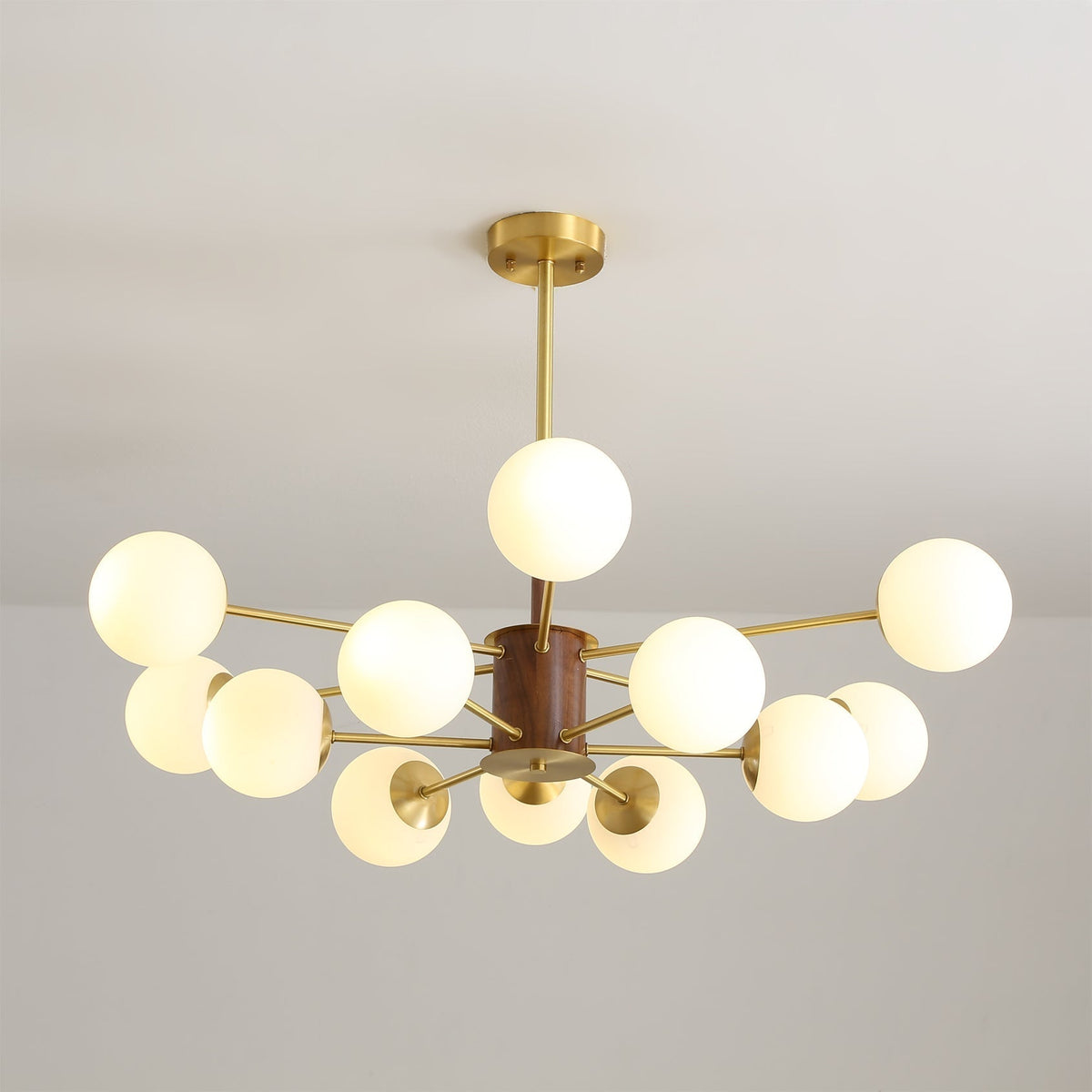 Close-up of the frosted glass globes on the Gino Chandelier.