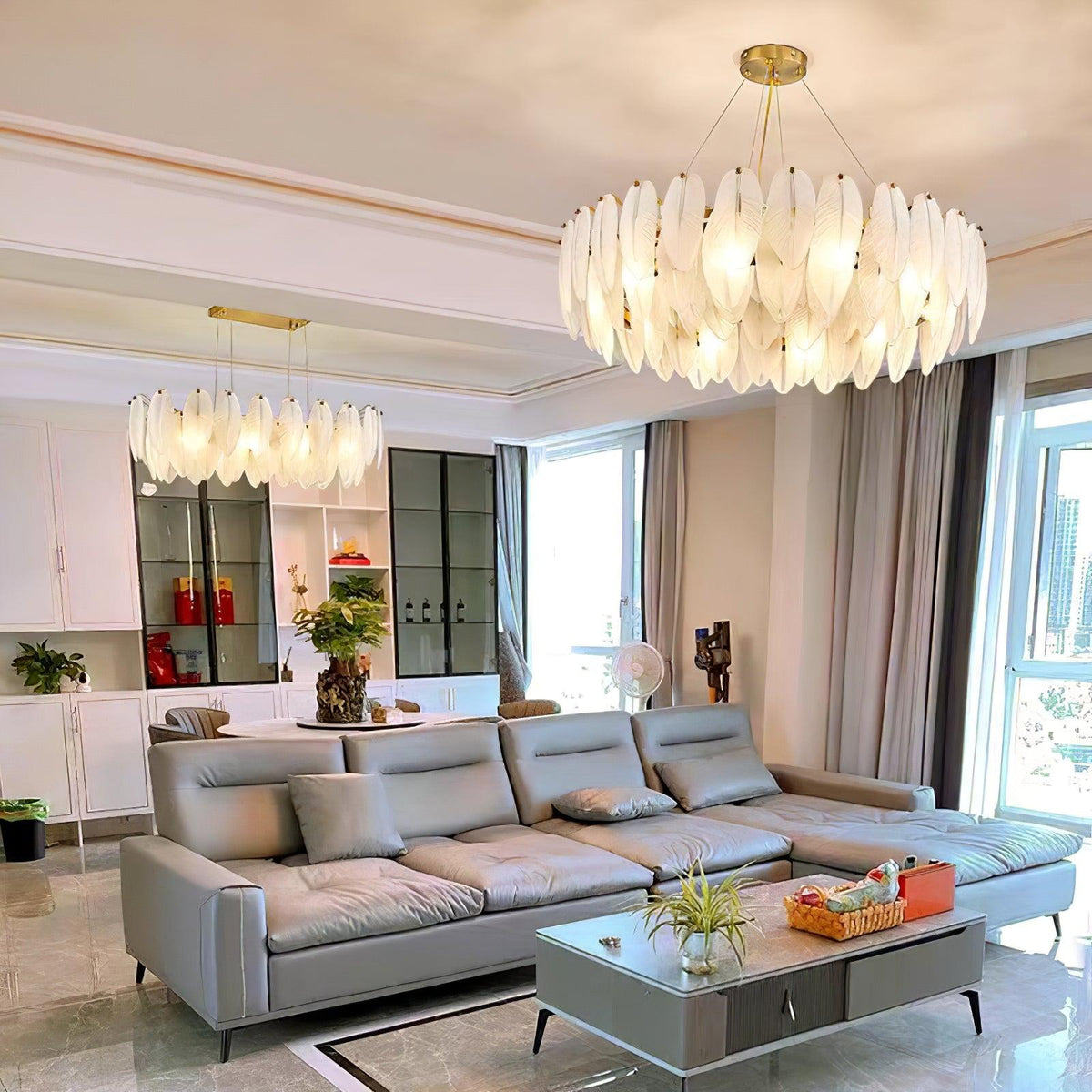 Adriane Lustre en Plumes et Verre Givré Superposé