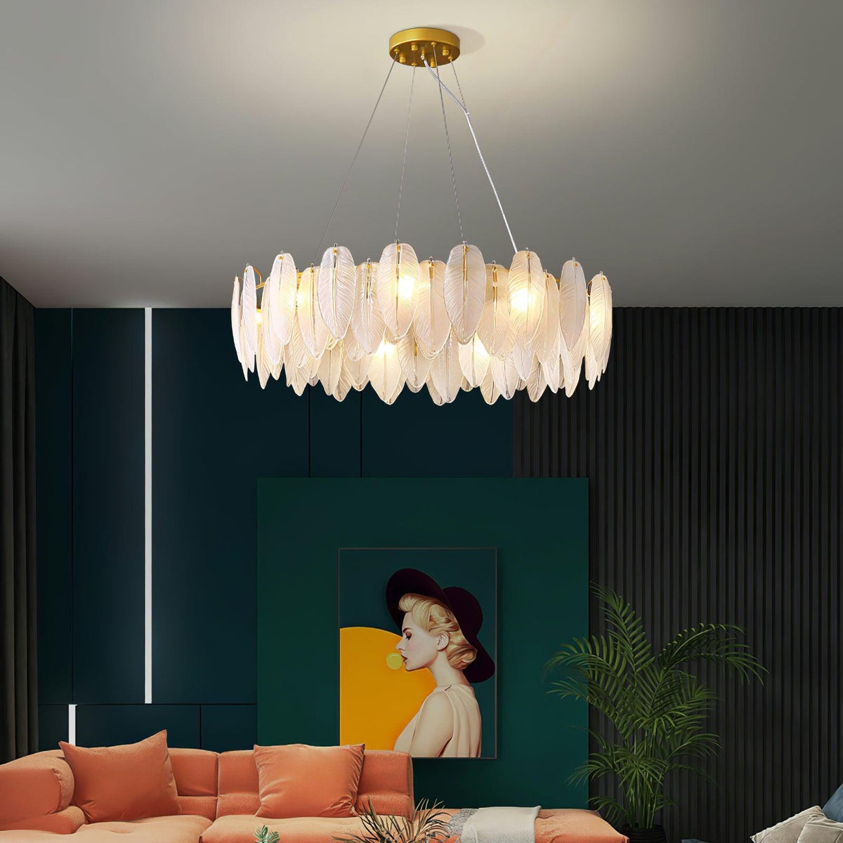Adriane Lustre en Plumes et Verre Givré Superposé