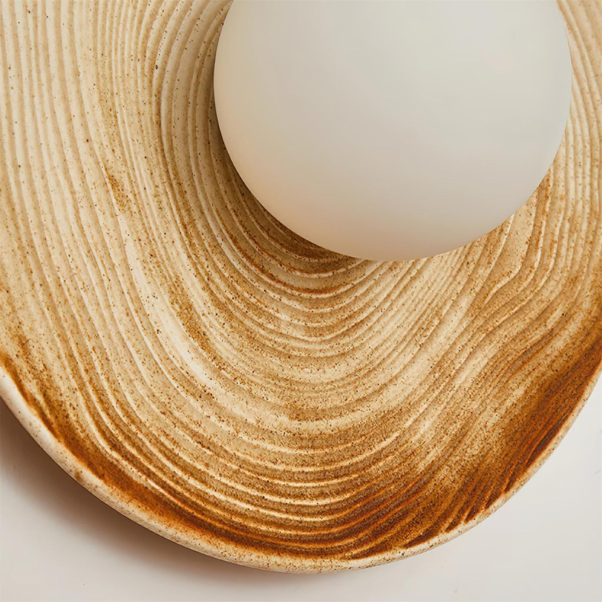 Wall Lamp Textured Ceramic Disc Wood Accent Modern Entryways-Neutral Decor