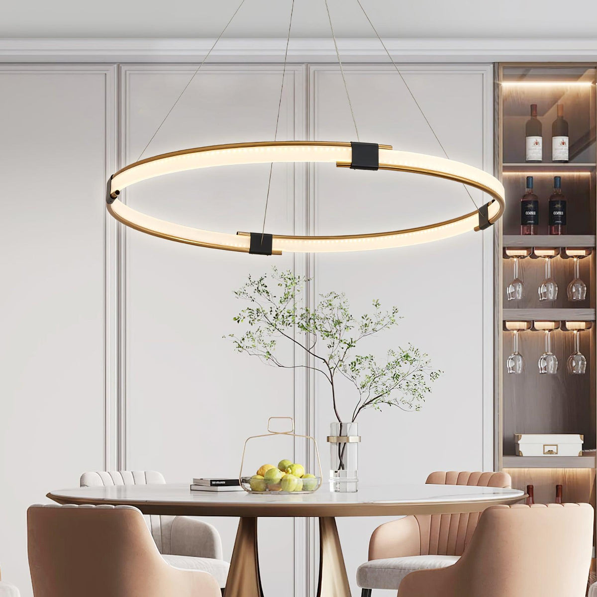 Bela Lustre Anneau Doré LED Halo Moderne