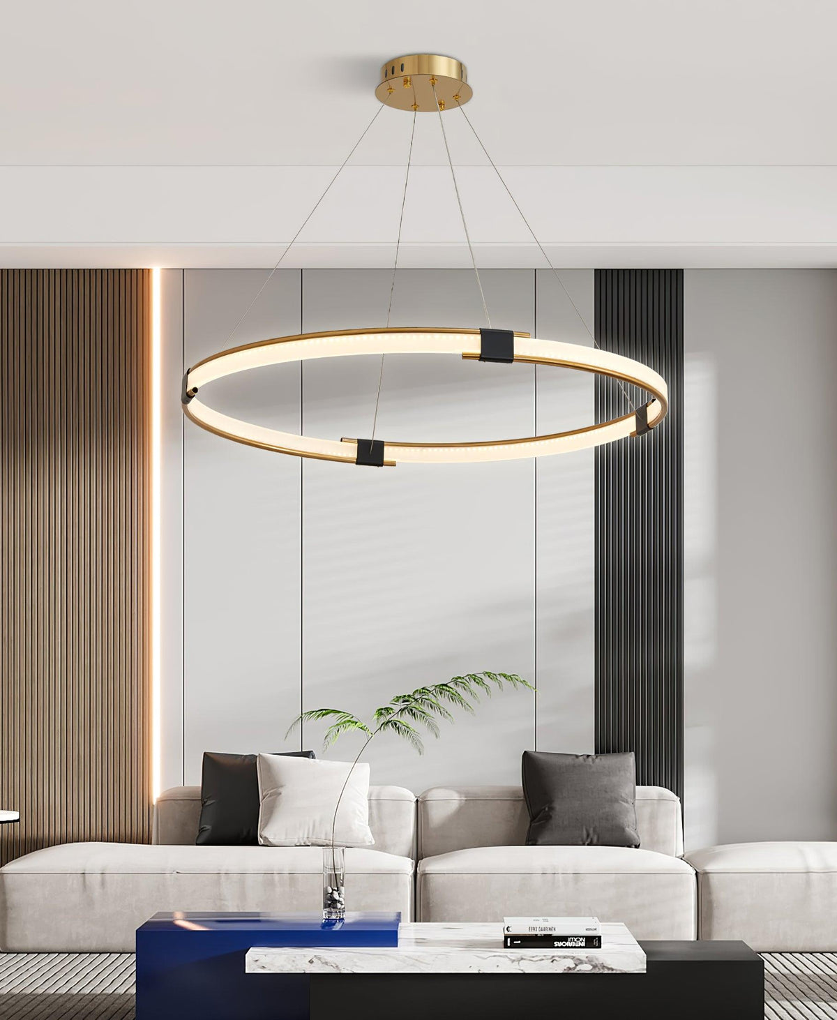 Bela Lustre Anneau Doré LED Halo Moderne
