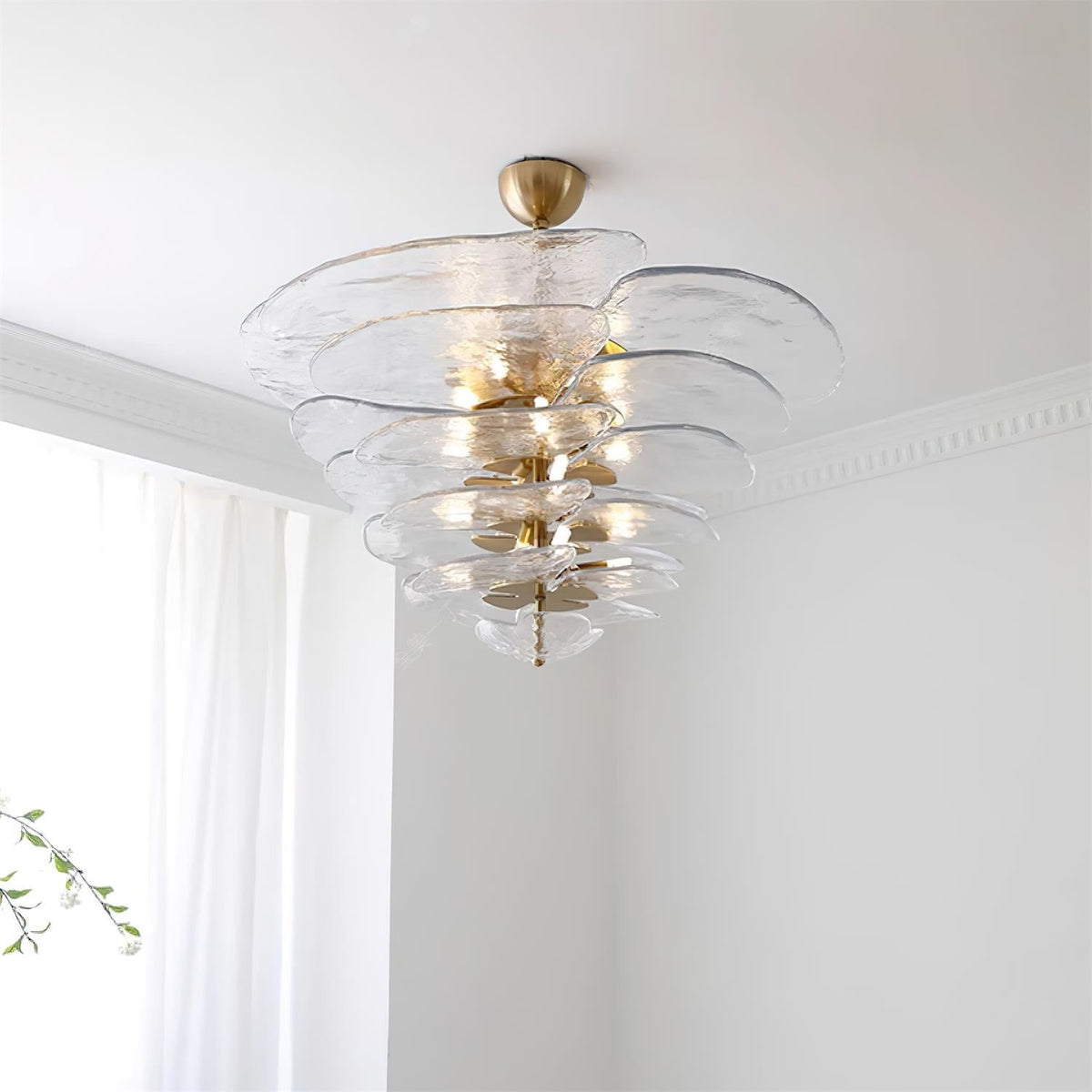Livenq Lustre Pétale en Verre Murano Doré Luxe-Cielum