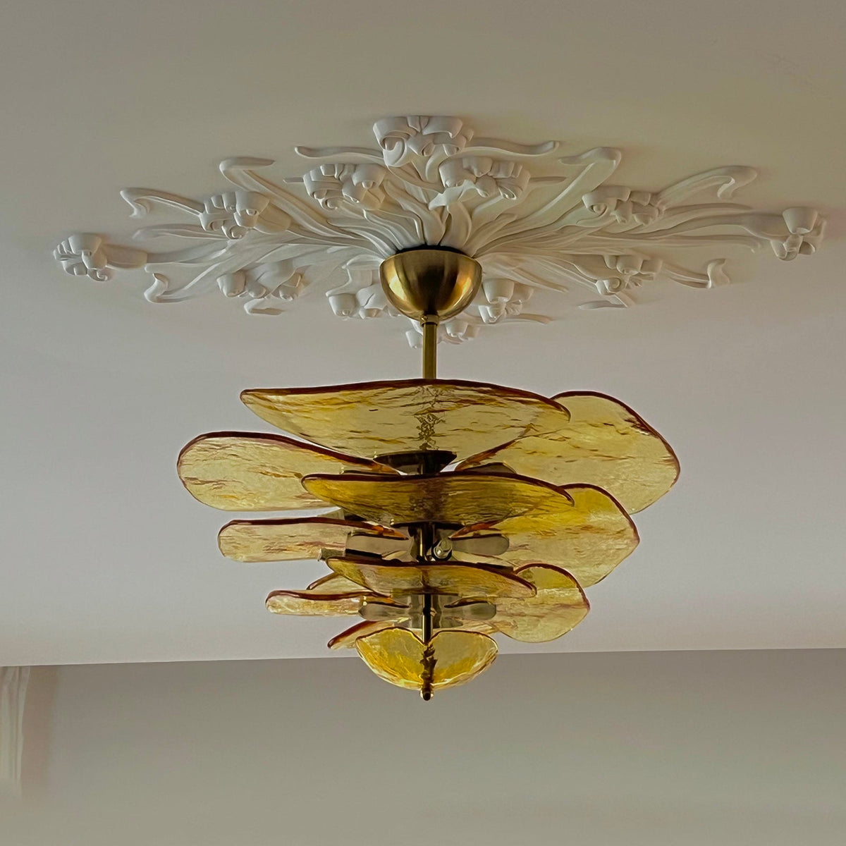 Livenq Lustre Pétale en Verre Murano Doré Luxe-Cielum