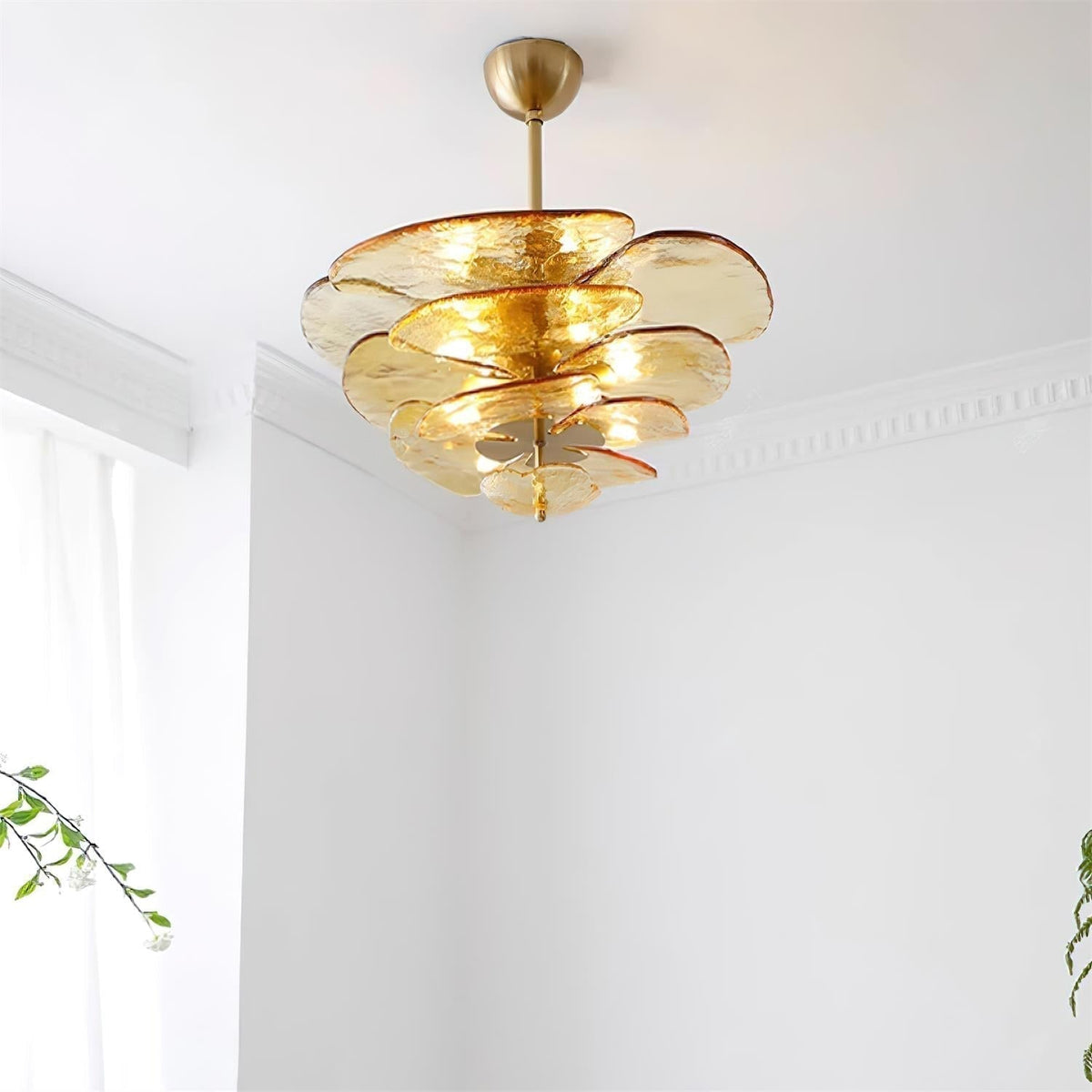 Livenq Lustre Pétale en Verre Murano Doré Luxe-Cielum