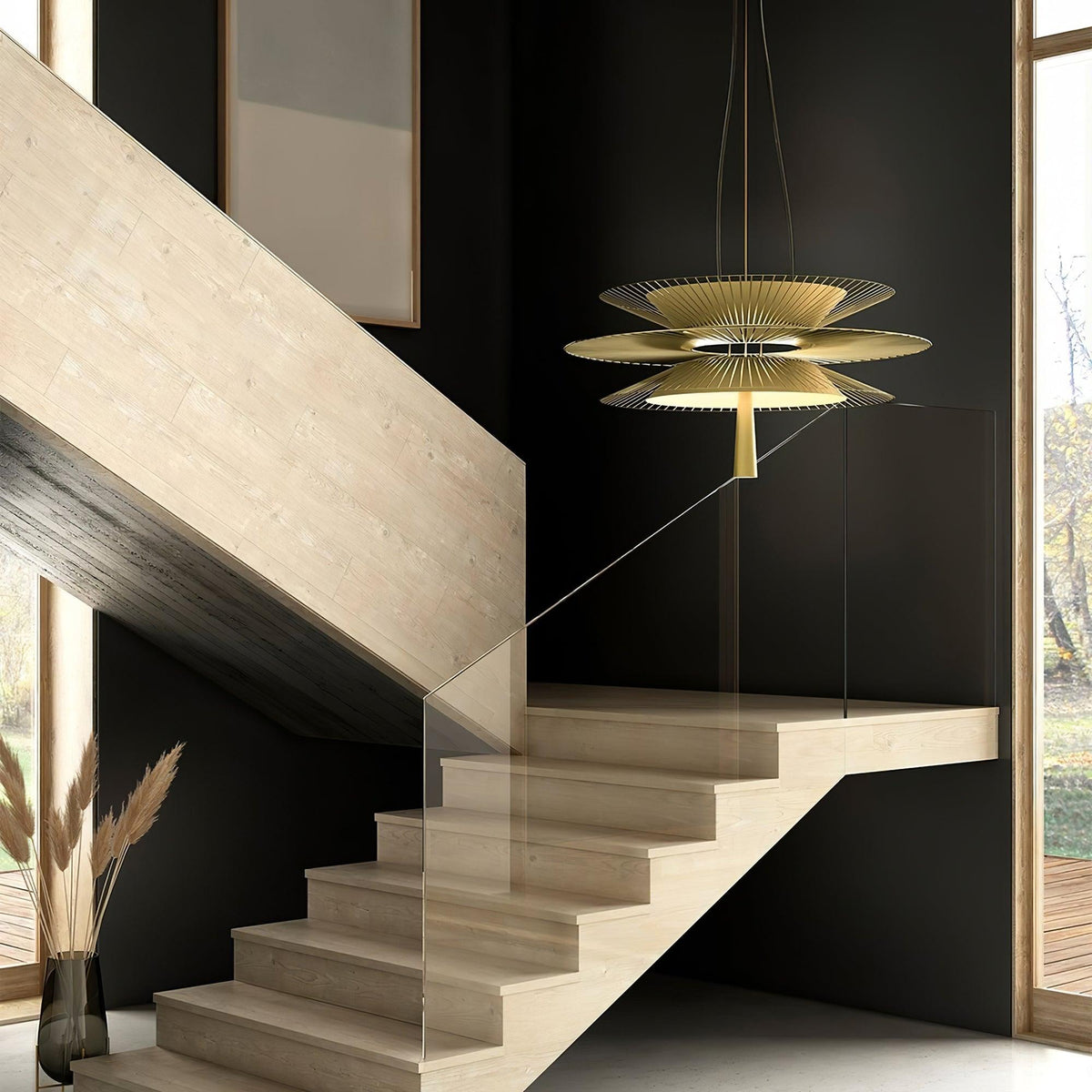 Chandelier Sculptural Layered Wire Frame Statement Bold Modern Centerpiece-Neutral Decor