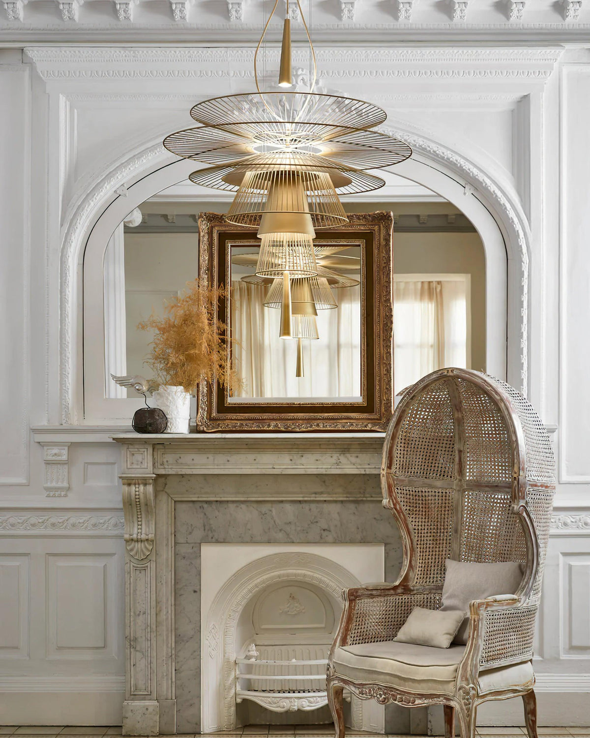 Chandelier Sculptural Layered Wire Frame Statement Bold Modern Centerpiece-Neutral Decor