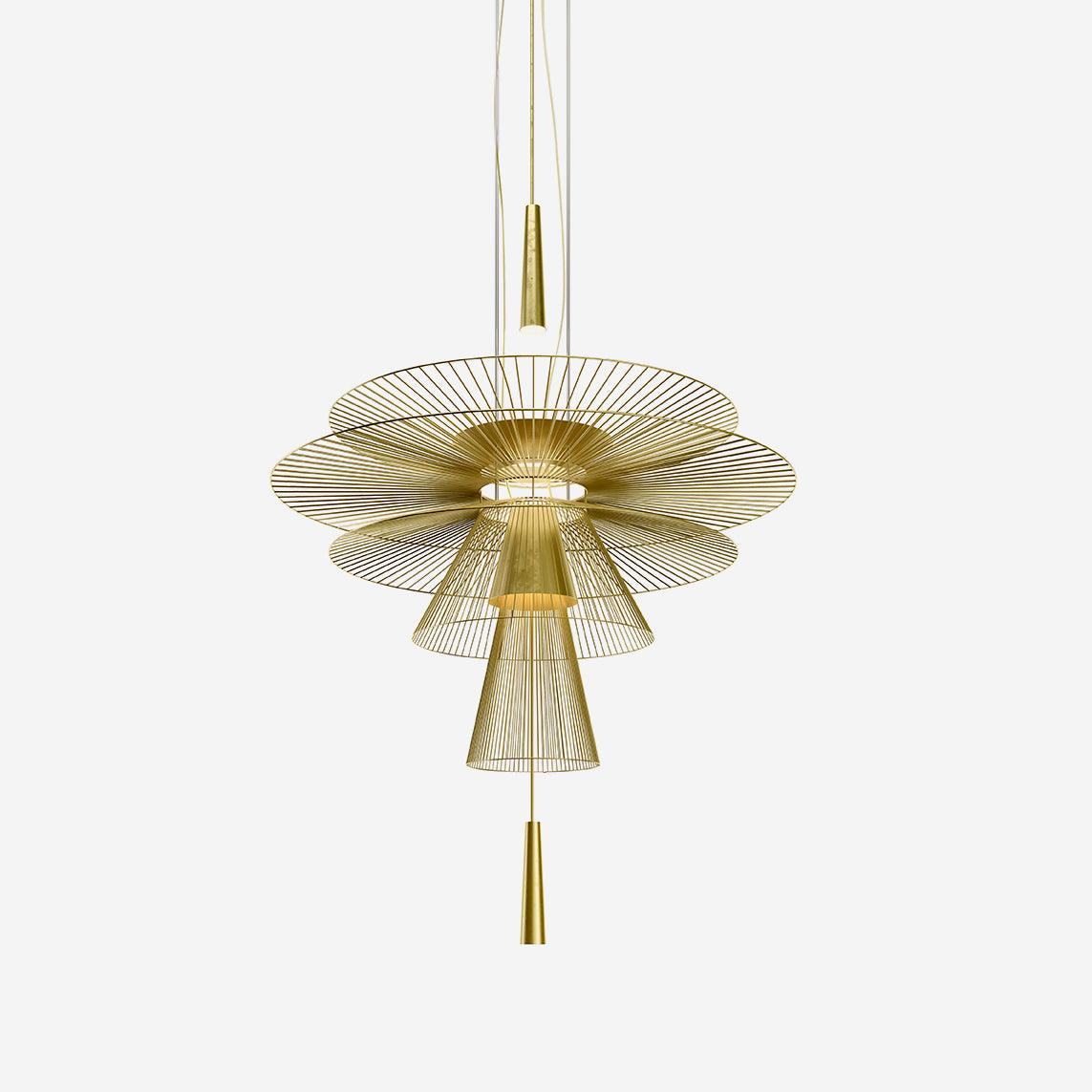 Chandelier Sculptural Layered Wire Frame Statement Bold Modern Centerpiece-Neutral Decor