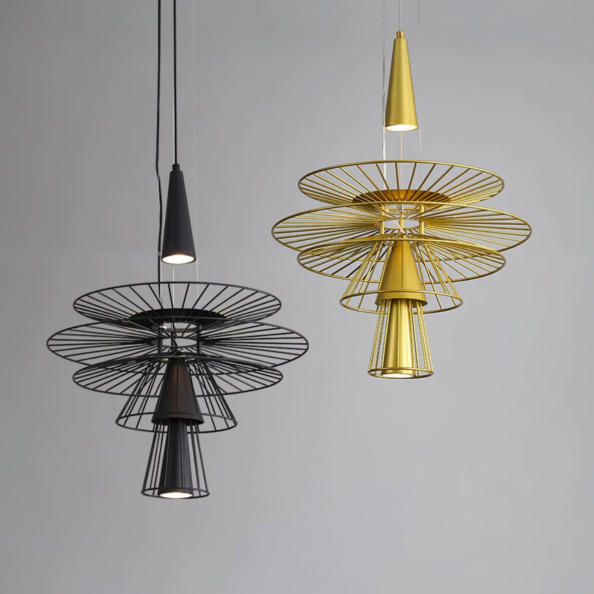 Chandelier Sculptural Layered Wire Frame Statement Bold Modern Centerpiece-Neutral Decor
