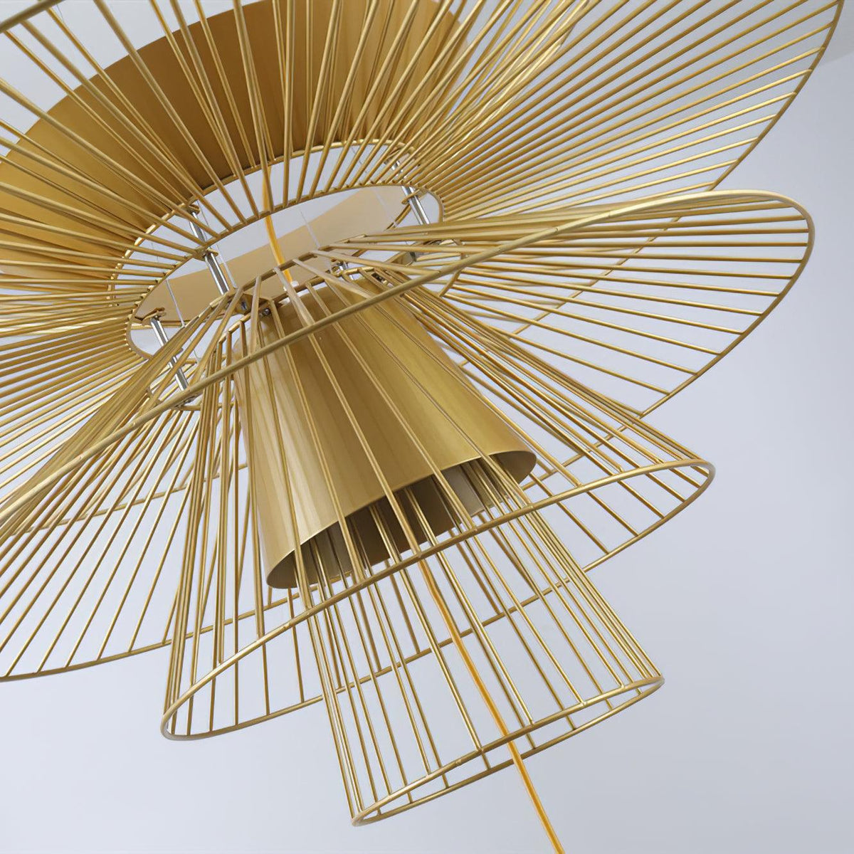 Chandelier Sculptural Layered Wire Frame Statement Bold Modern Centerpiece-Neutral Decor