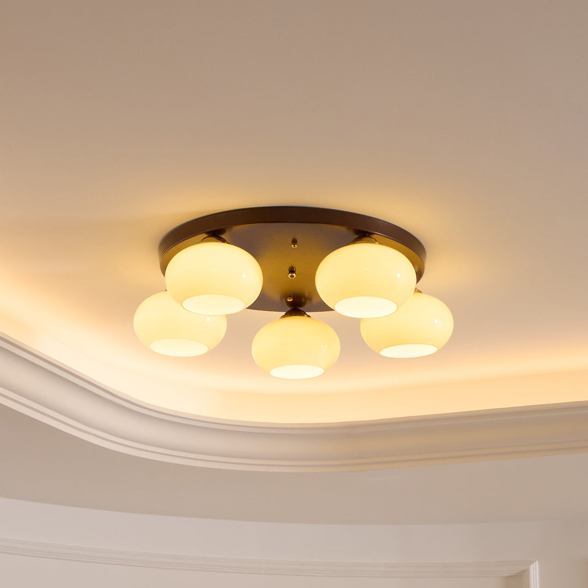 Luno 5-Light Amber Glass Flush Mount Ceiling Light-Neutral Decor
