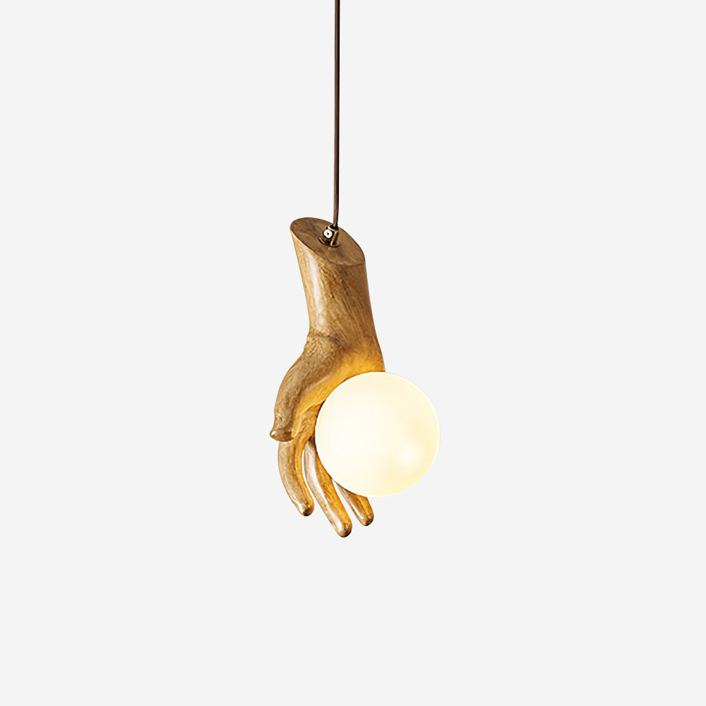 Pendant Light Hand Sculpture Wood Grip Globe-Neutral Decor