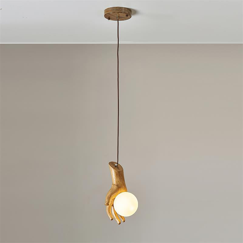 Pendant Light Hand Sculpture Wood Grip Globe-Neutral Decor