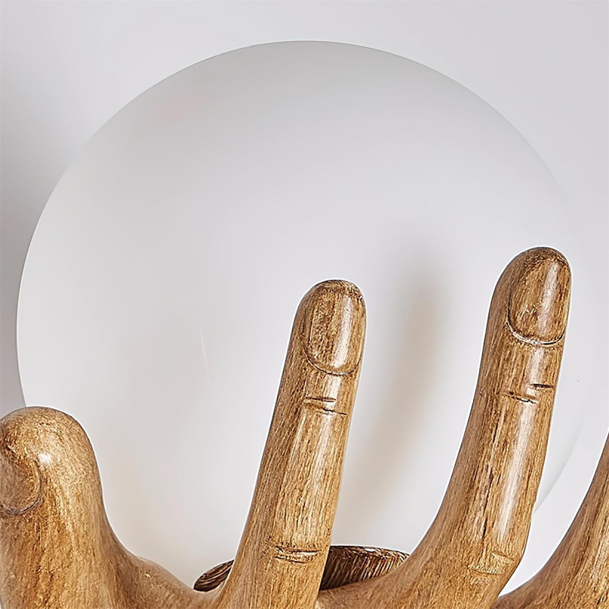 Wall Lamp Polymer Body Hand Shape Globe Shade Wood Grain-Neutral Decor