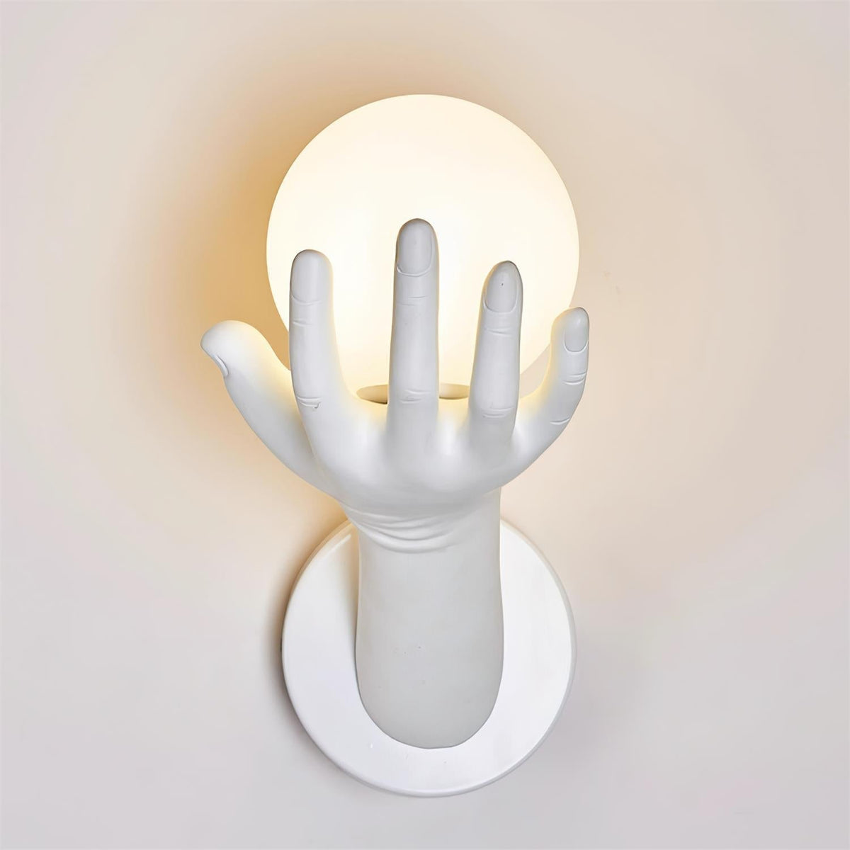 Wall Lamp Polymer Body Hand Shape Globe Shade Wood Grain-Neutral Decor