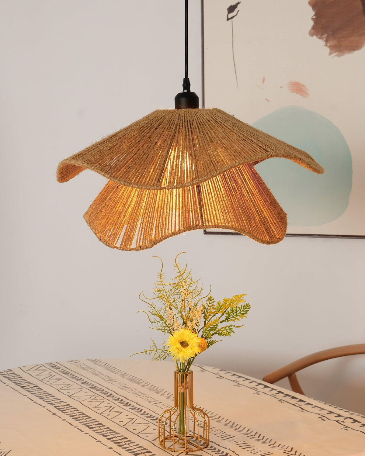 Norenna Suspension Lampe Chapeau de Paille Fait Main à Double Couche