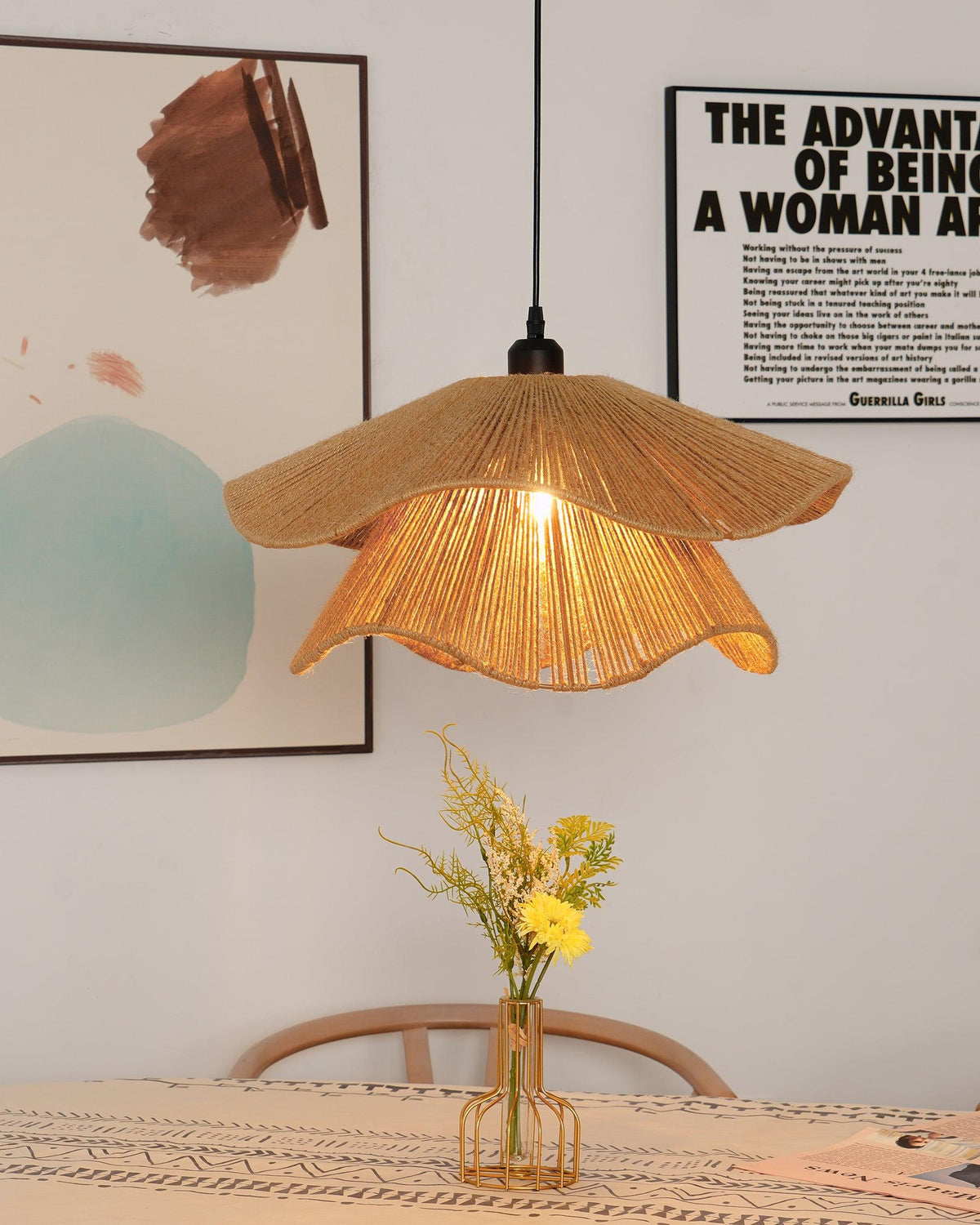 Norenna Suspension Lampe Chapeau de Paille Fait Main à Double Couche