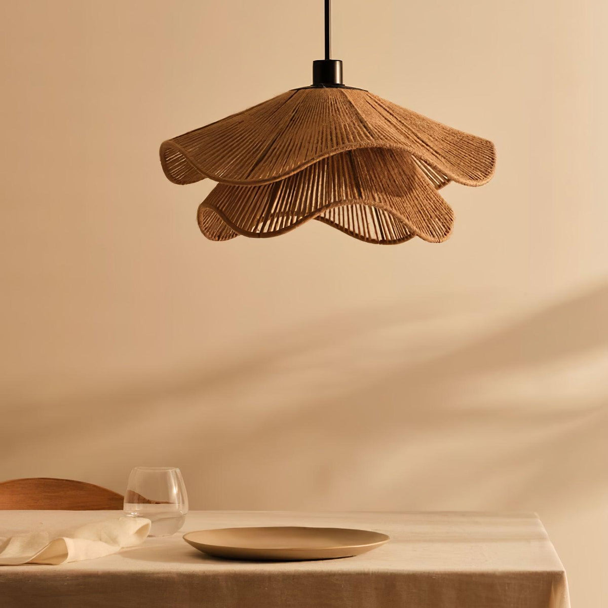 Norenna Suspension Lampe Chapeau de Paille Fait Main à Double Couche