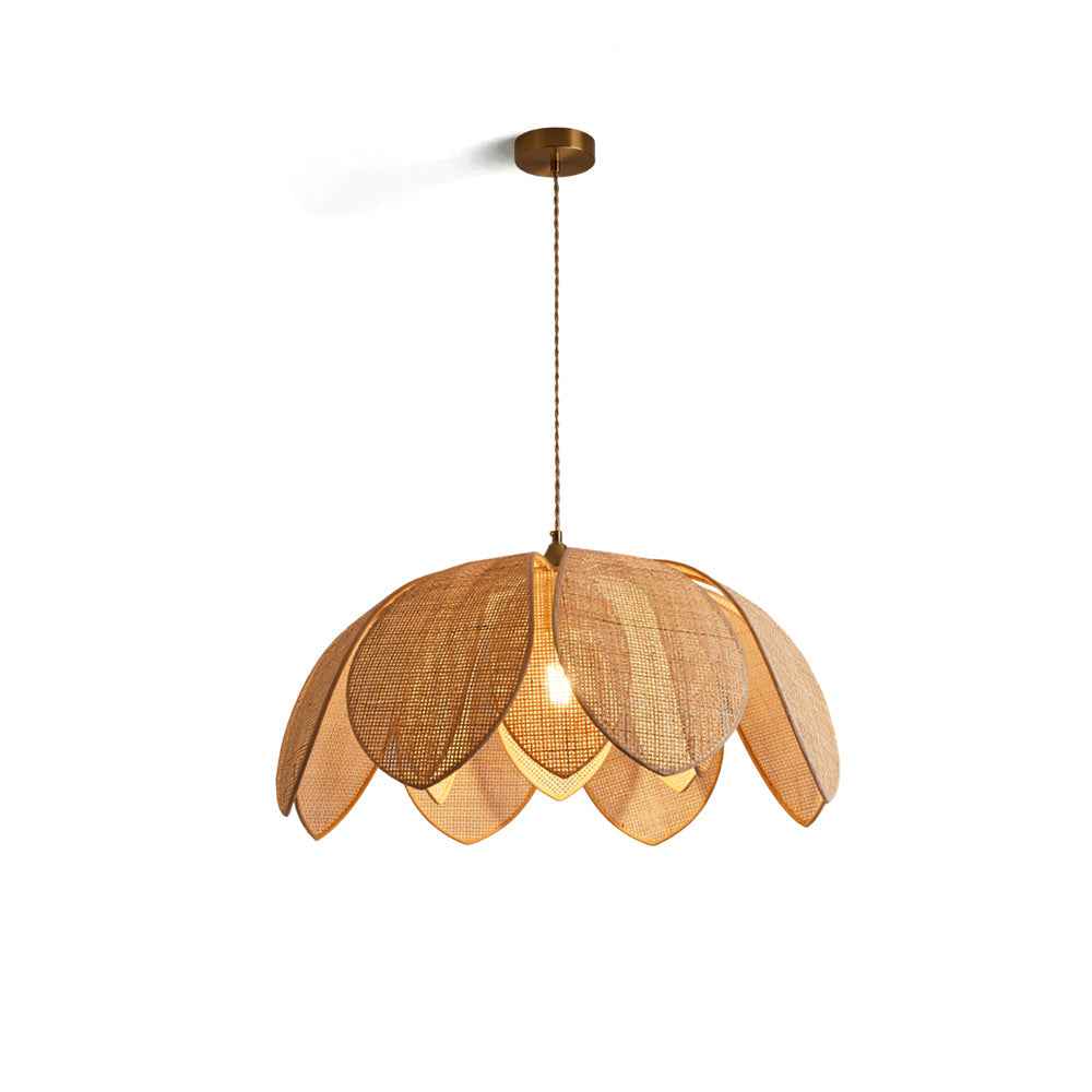 Hanove Pendant Light in natural rattan, shown in a living room setting.