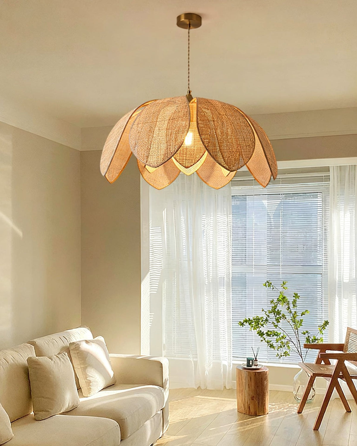 Detail shot of the gold metal accents on the Hanove Pendant Light.