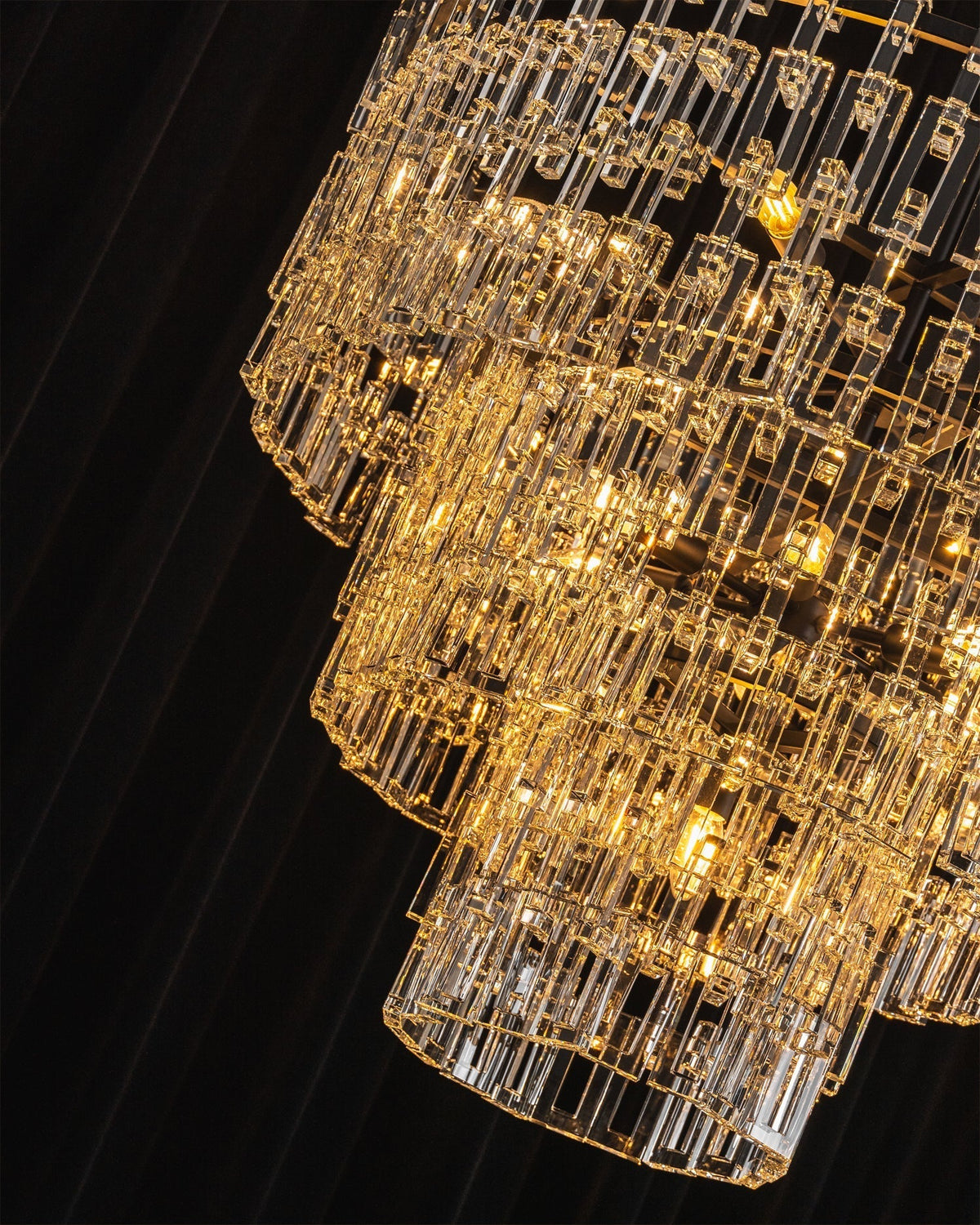 Close-up of the E14 bulb socket among the crystal prisms.