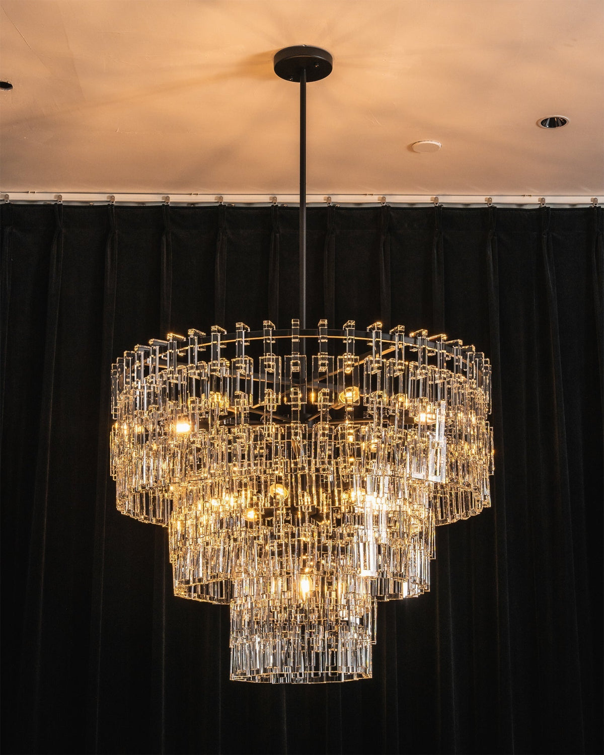 Harlow Chandelier with lights off, showing the clarity of the crystals.