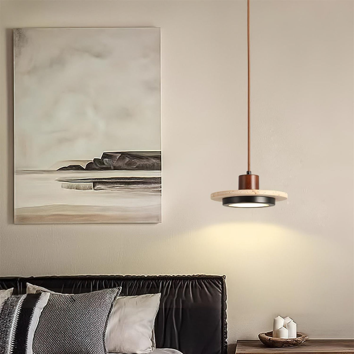 Valen Travertine LED Pendant Light-Neutral Decor