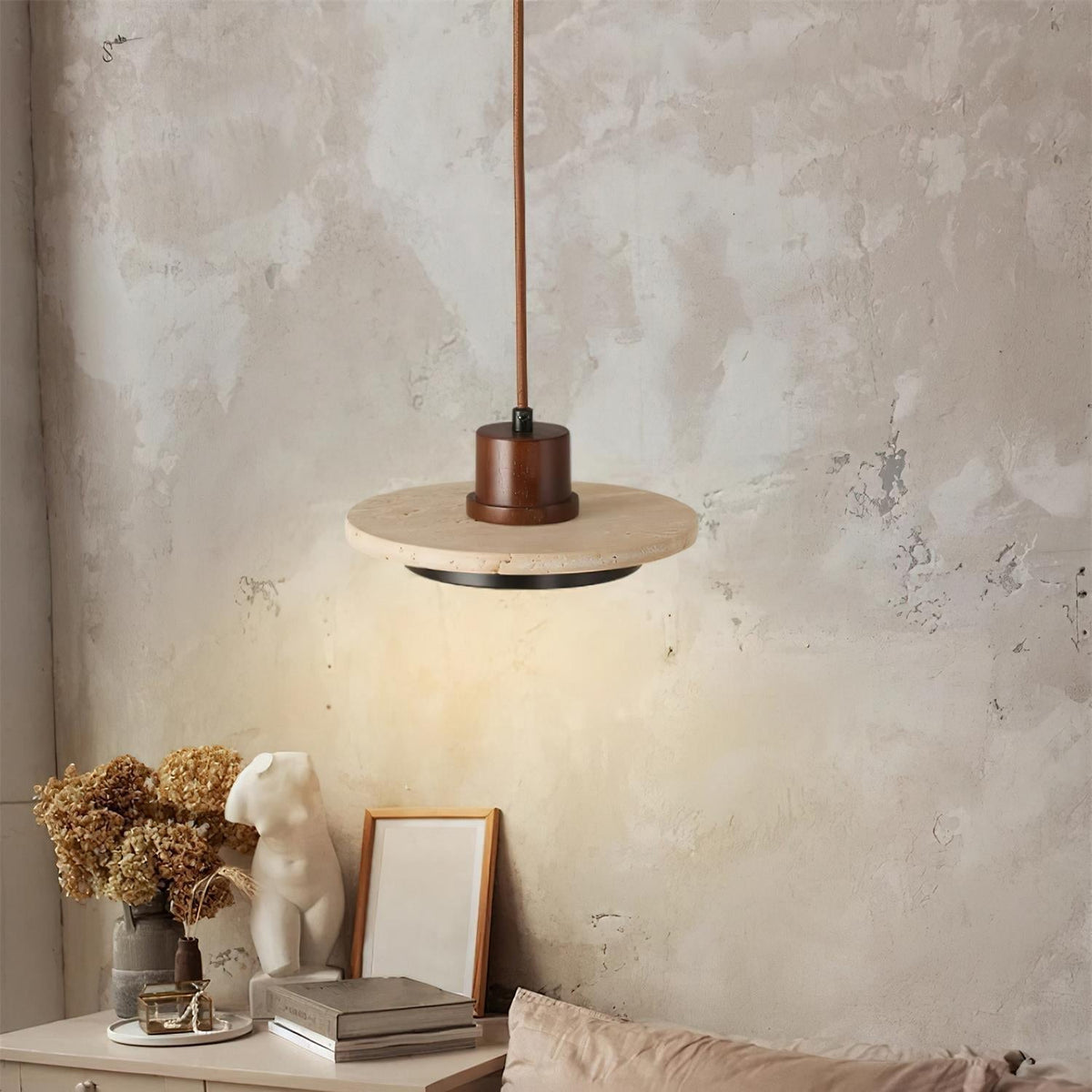 Valen Travertine LED Pendant Light-Neutral Decor