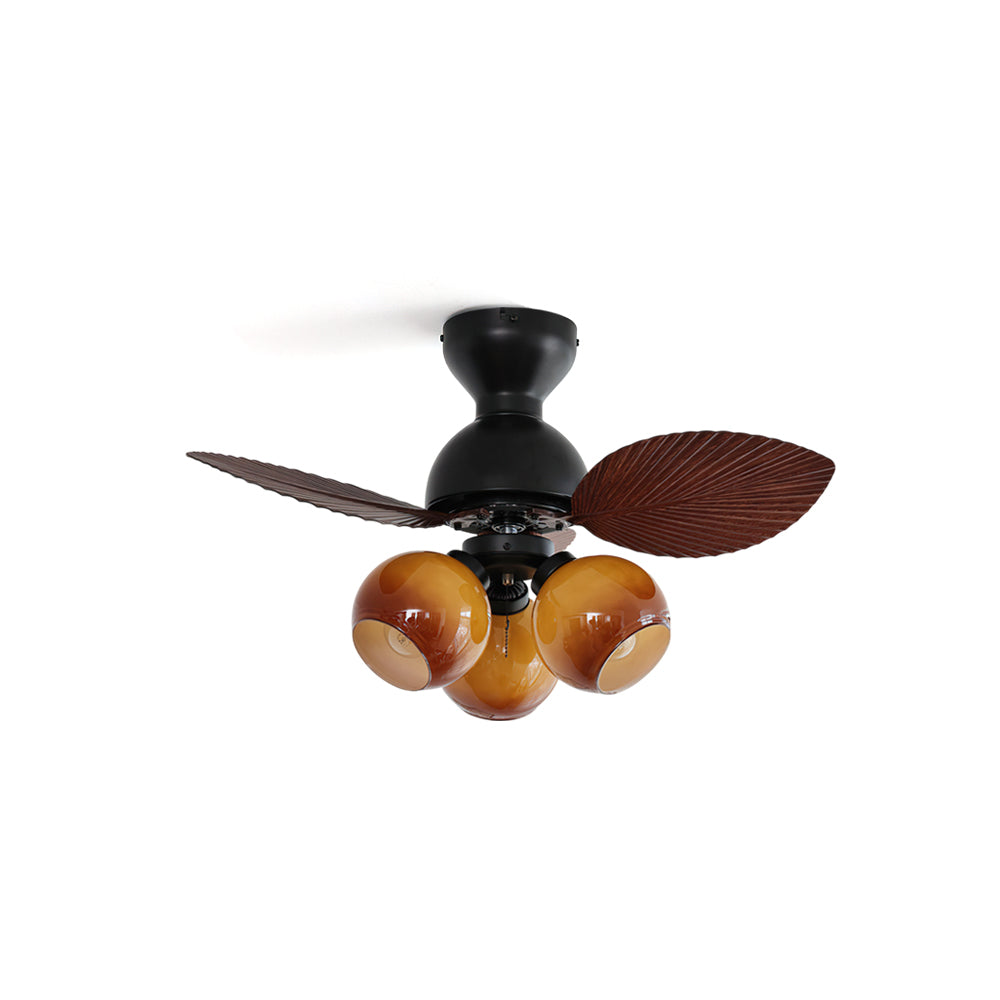 Belize Ceiling Fan Light with walnut palm leaf blades in a living room.