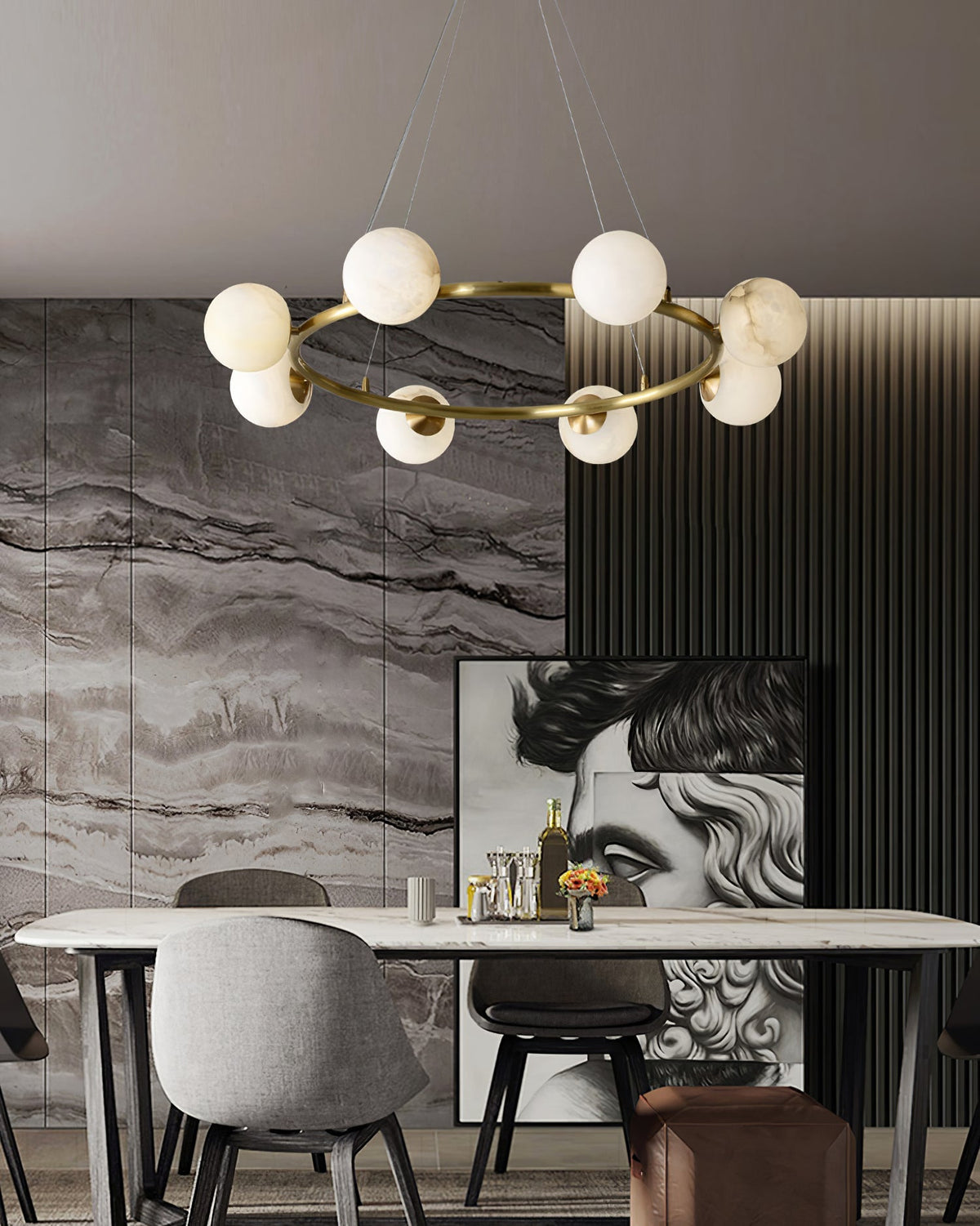 Helix Chandelier Alabaster Globe Halo-Neutral Decor