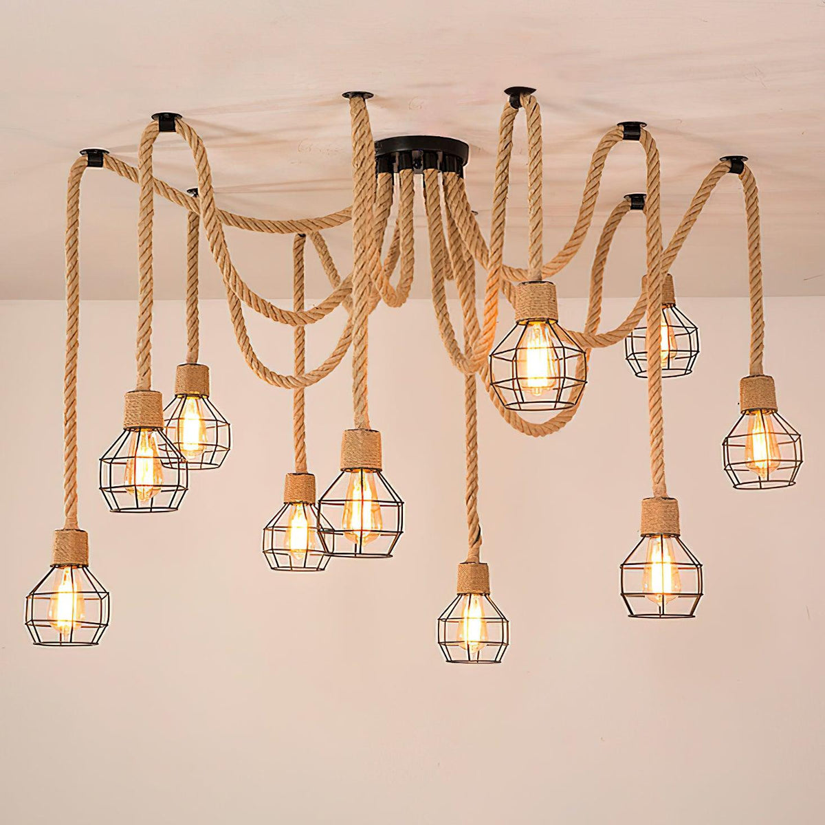 Zevoria Lustre Corde de Chanvre Industriel Rétro