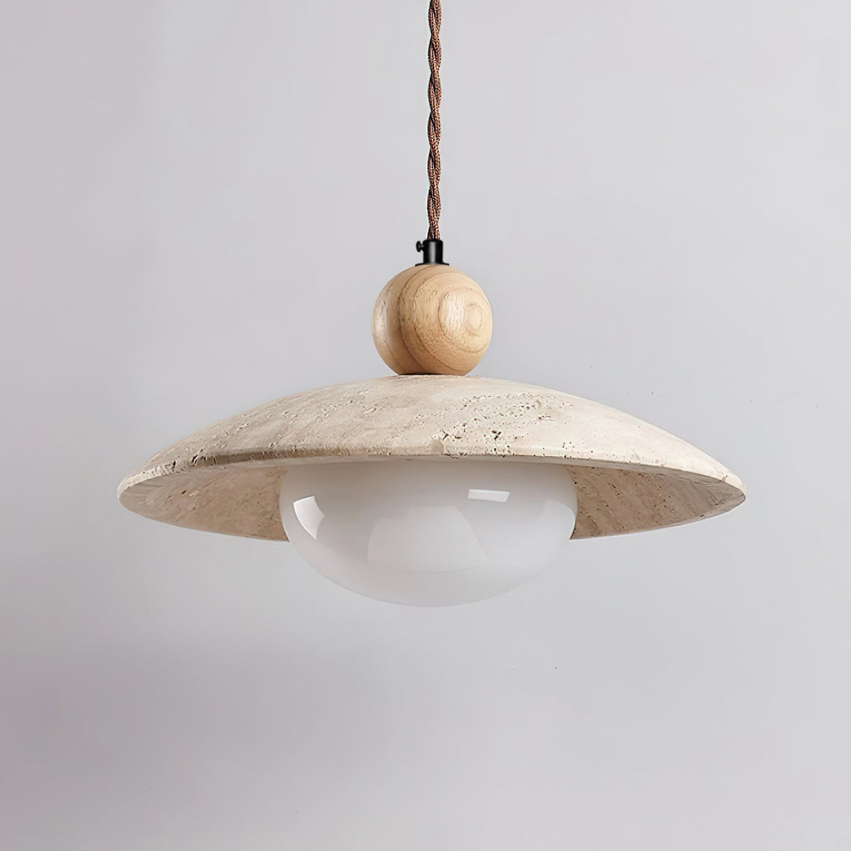 Travaro Travertine Pendant Light with Wooden Accent-Neutral Decor