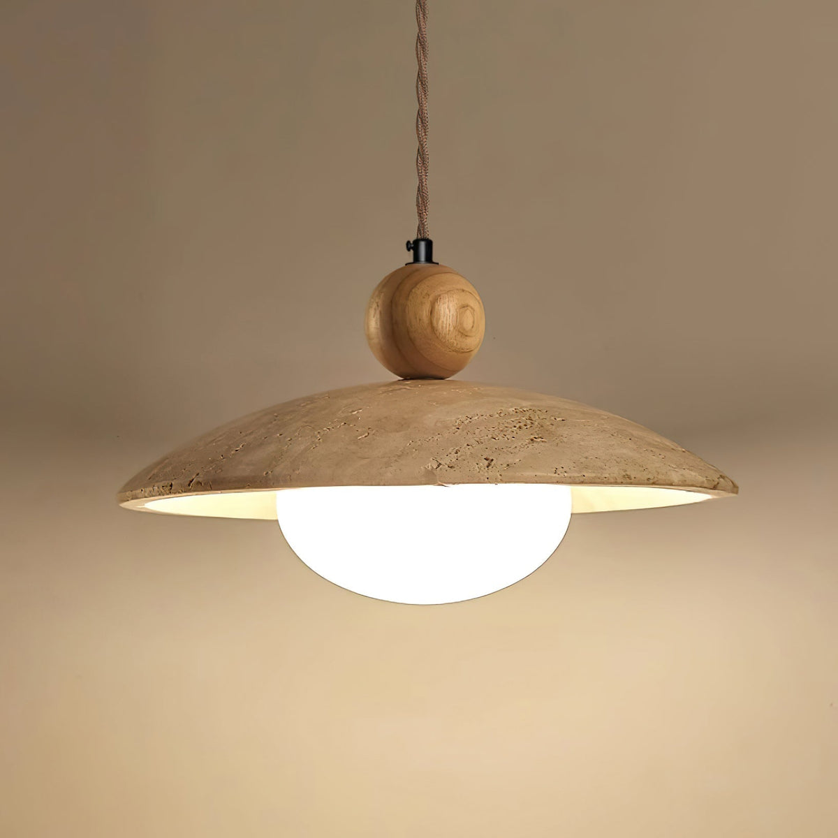 Travaro Travertine Pendant Light with Wooden Accent-Neutral Decor