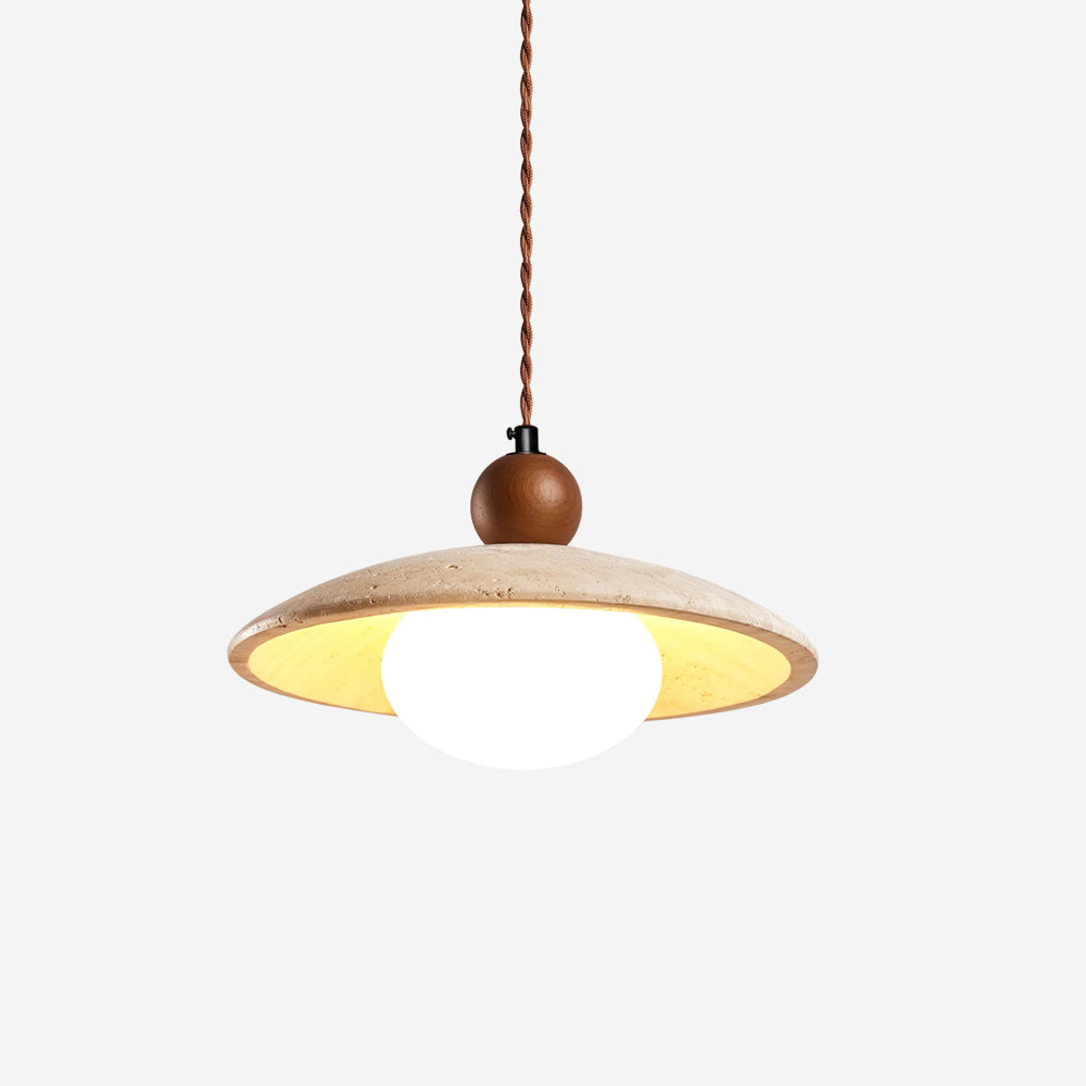 Travaro Travertine Pendant Light with Wooden Accent-Neutral Decor